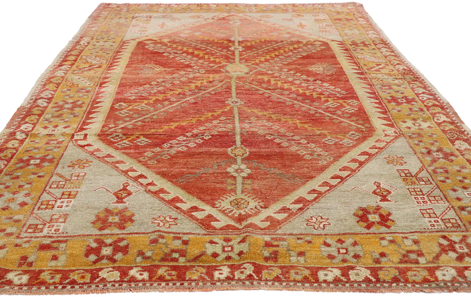 Hand-Knotted Vintage Turkish Oushak Rug with Modern Northwestern Style For Sale