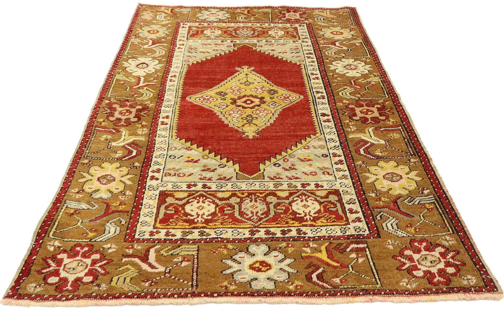 Hand-Knotted Vintage Turkish Oushak Rug with Modern Northwestern Style For Sale