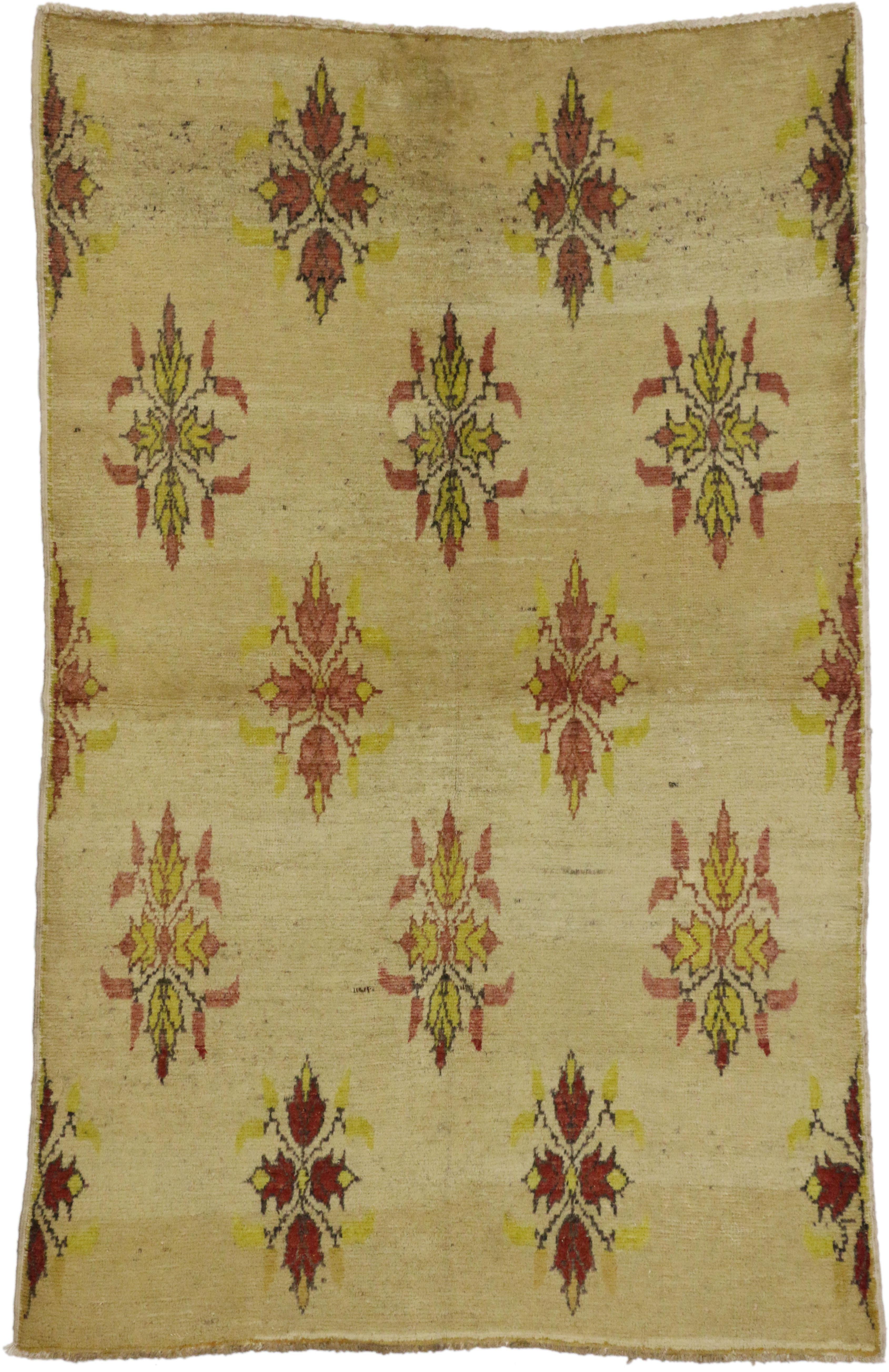 Vintage Turkish Oushak Rug with Modern Rustic and Biophilic Prairie Style For Sale 4