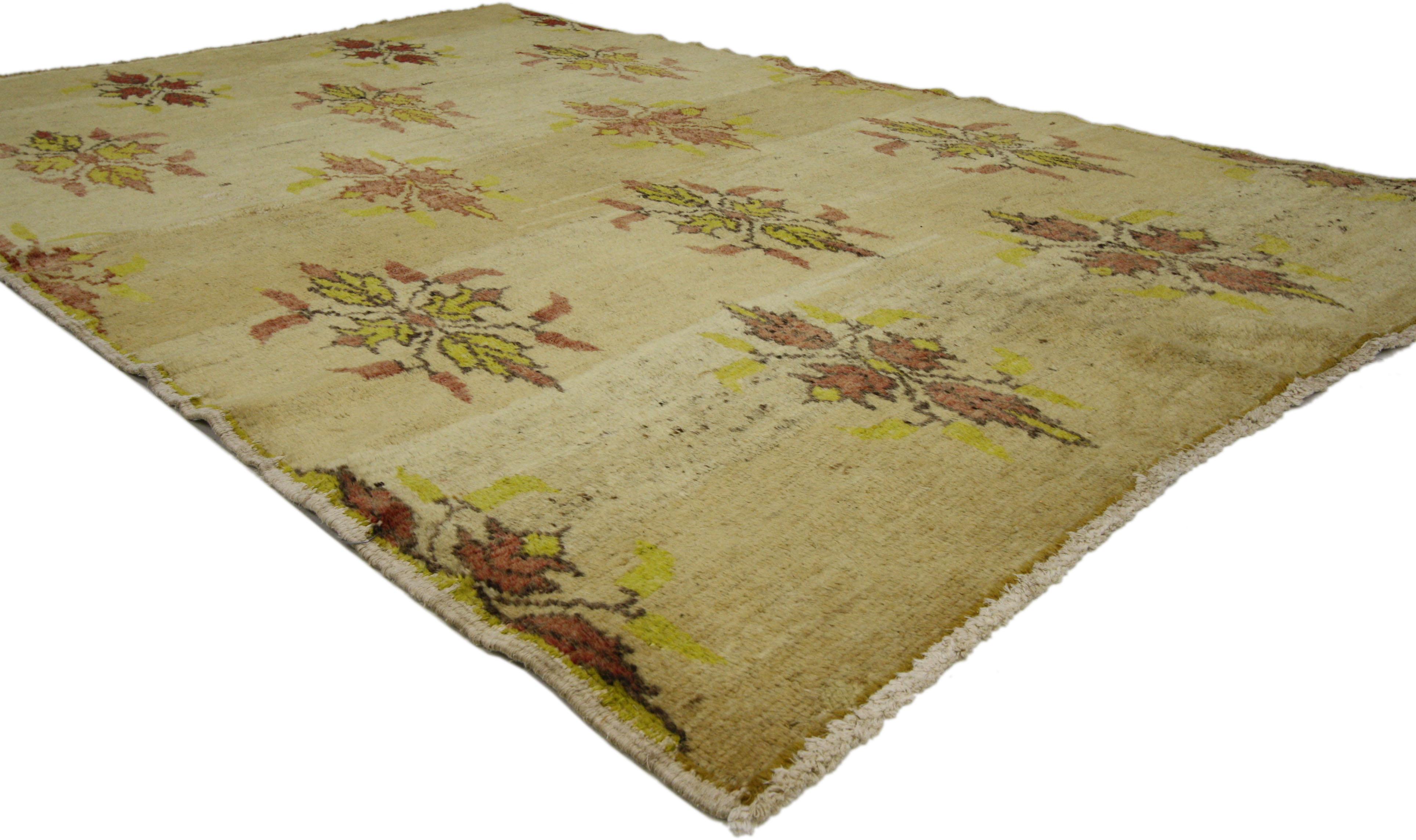 Vintage Turkish Oushak Rug with Modern Rustic and Biophilic Prairie Style For Sale 1