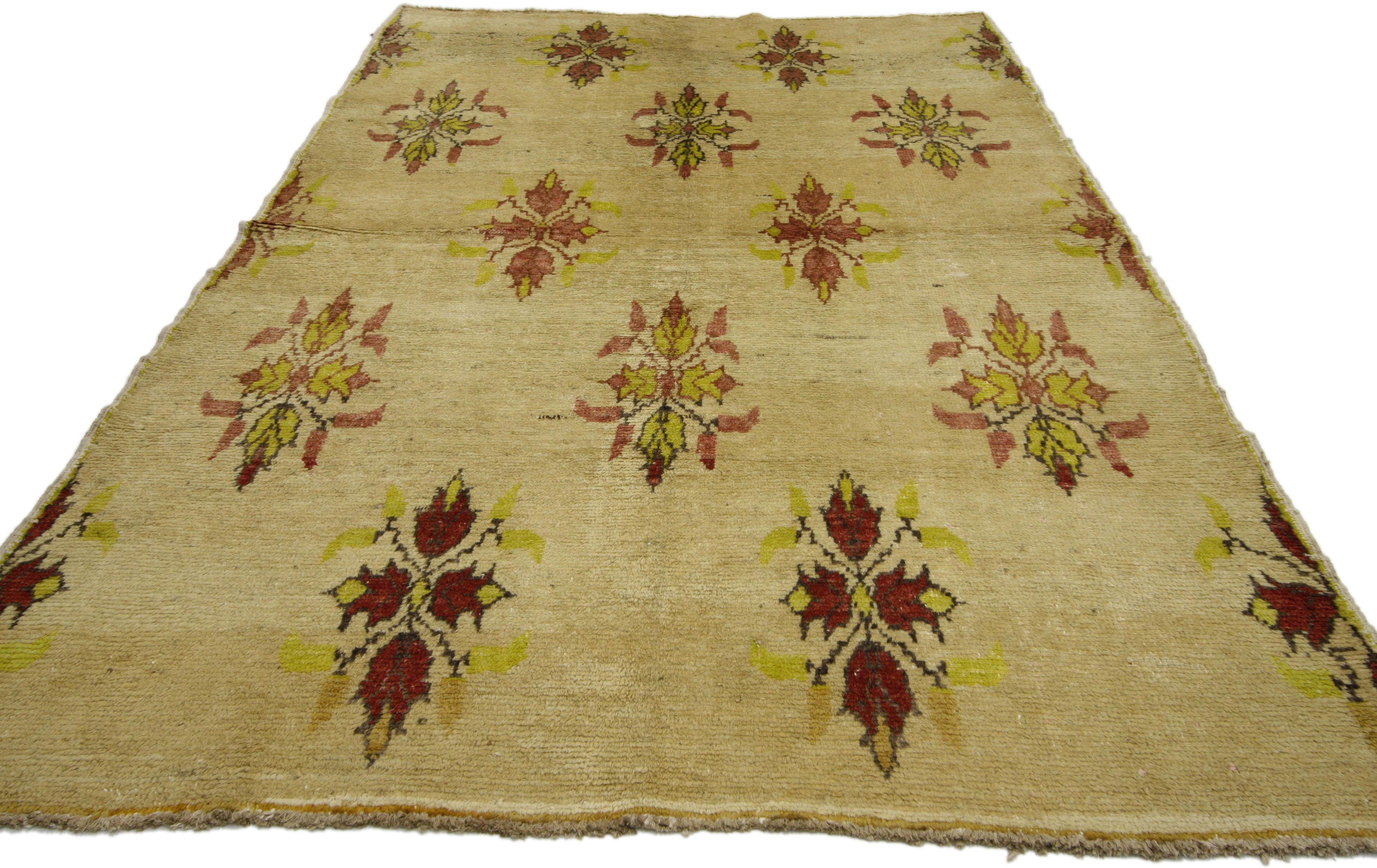 Vintage Turkish Oushak Rug with Modern Rustic and Biophilic Prairie Style For Sale 2