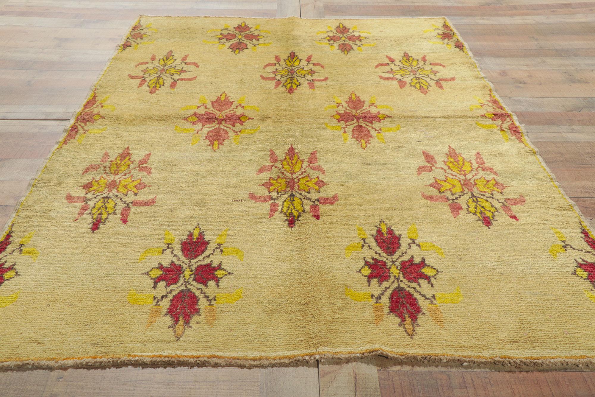 20th Century Vintage Turkish Oushak Rug with Modern Rustic and Biophilic Prairie Style For Sale