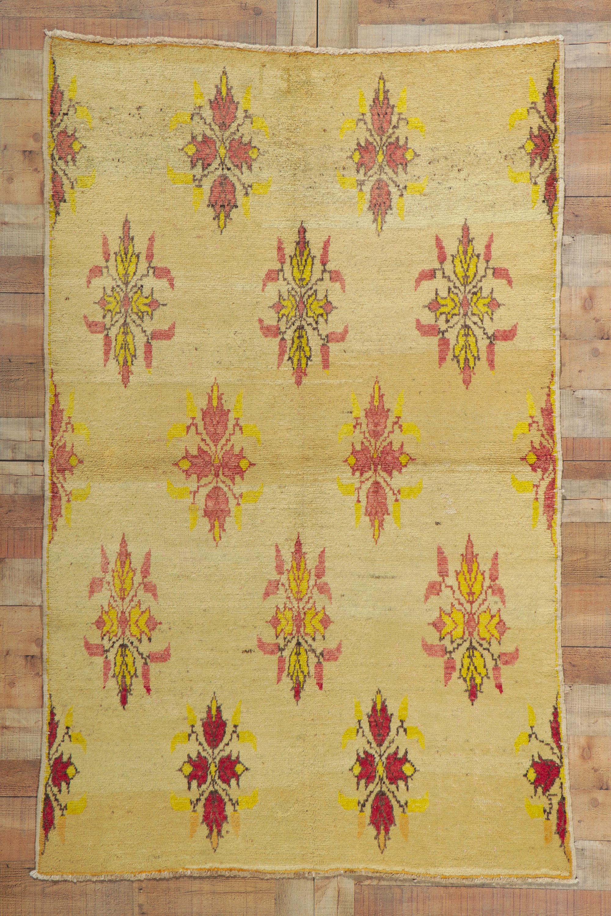 Wool Vintage Turkish Oushak Rug with Modern Rustic and Biophilic Prairie Style For Sale