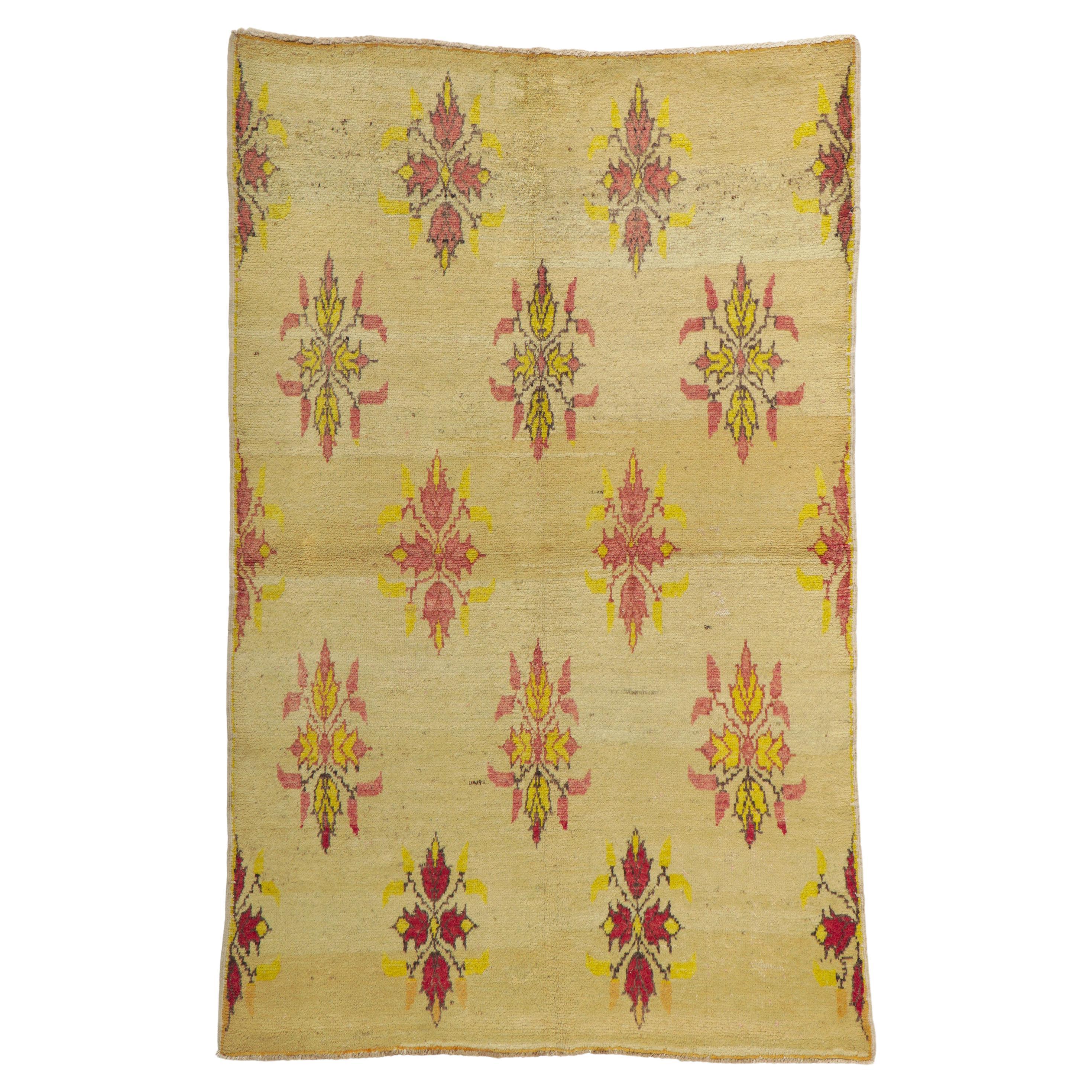 Vintage Turkish Oushak Rug with Modern Rustic and Biophilic Prairie Style For Sale