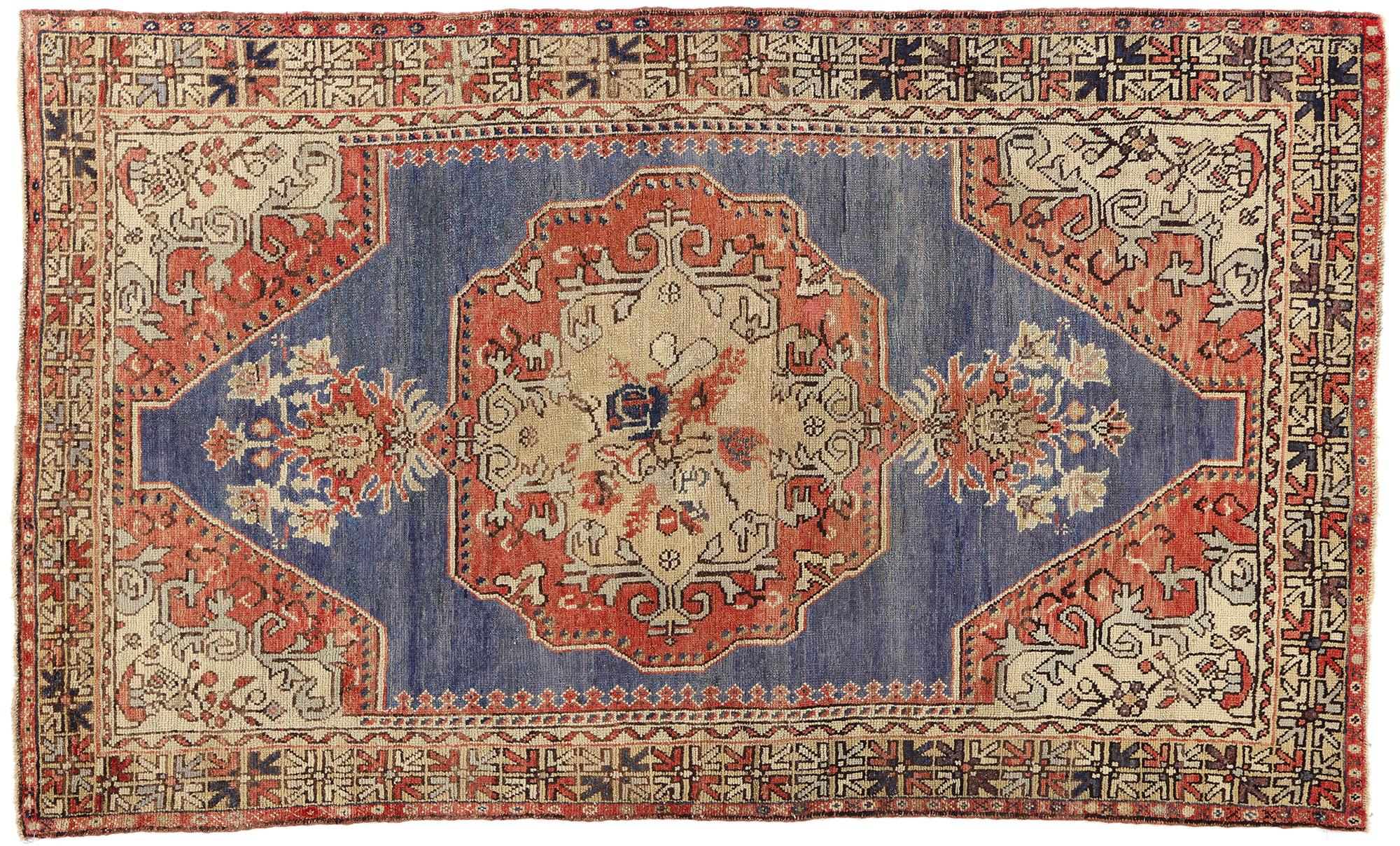 Vintage Blue Turkish Oushak Carpet For Sale 4