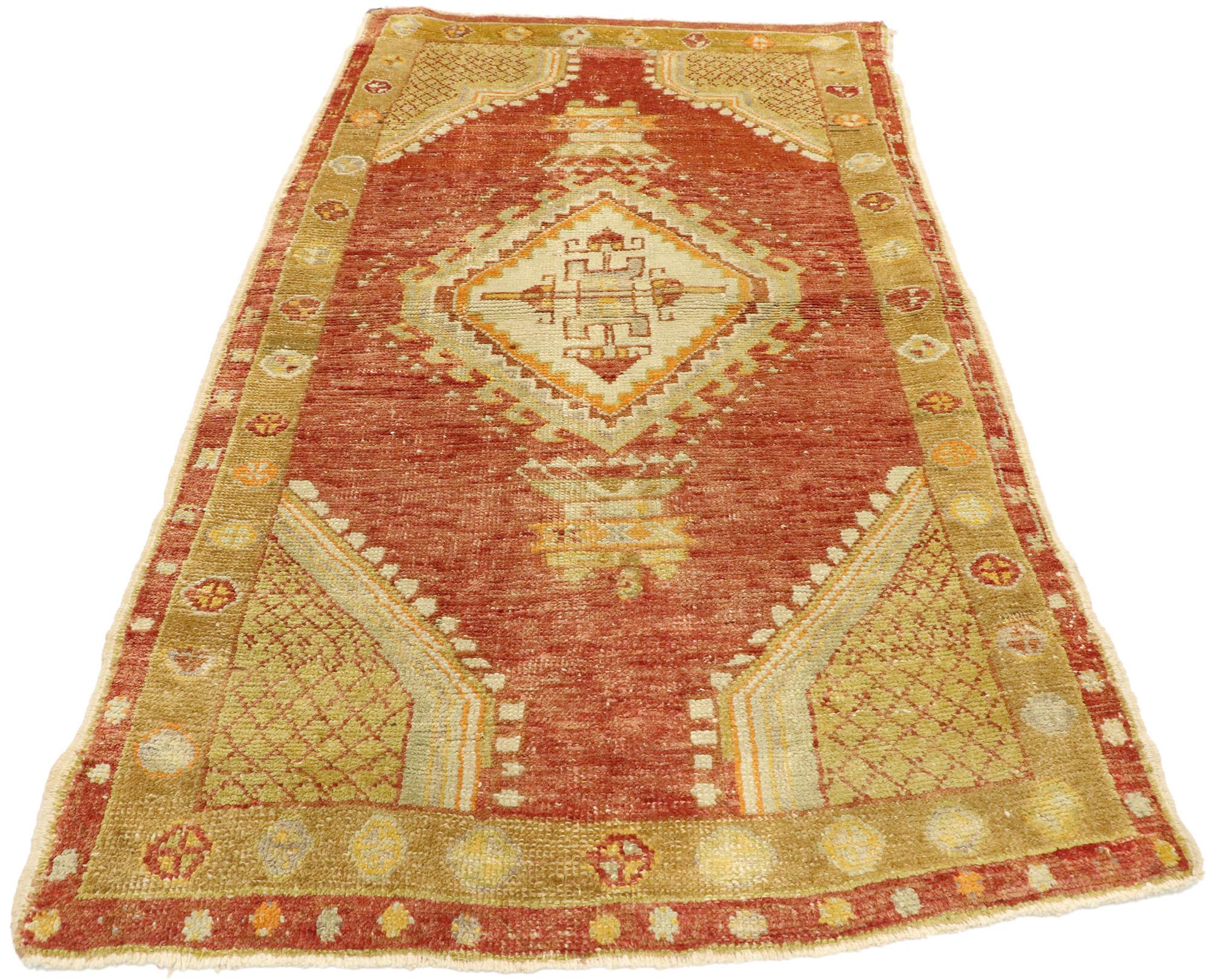 Hand-Knotted Vintage Turkish Oushak Rug with Modern Rustic Style For Sale