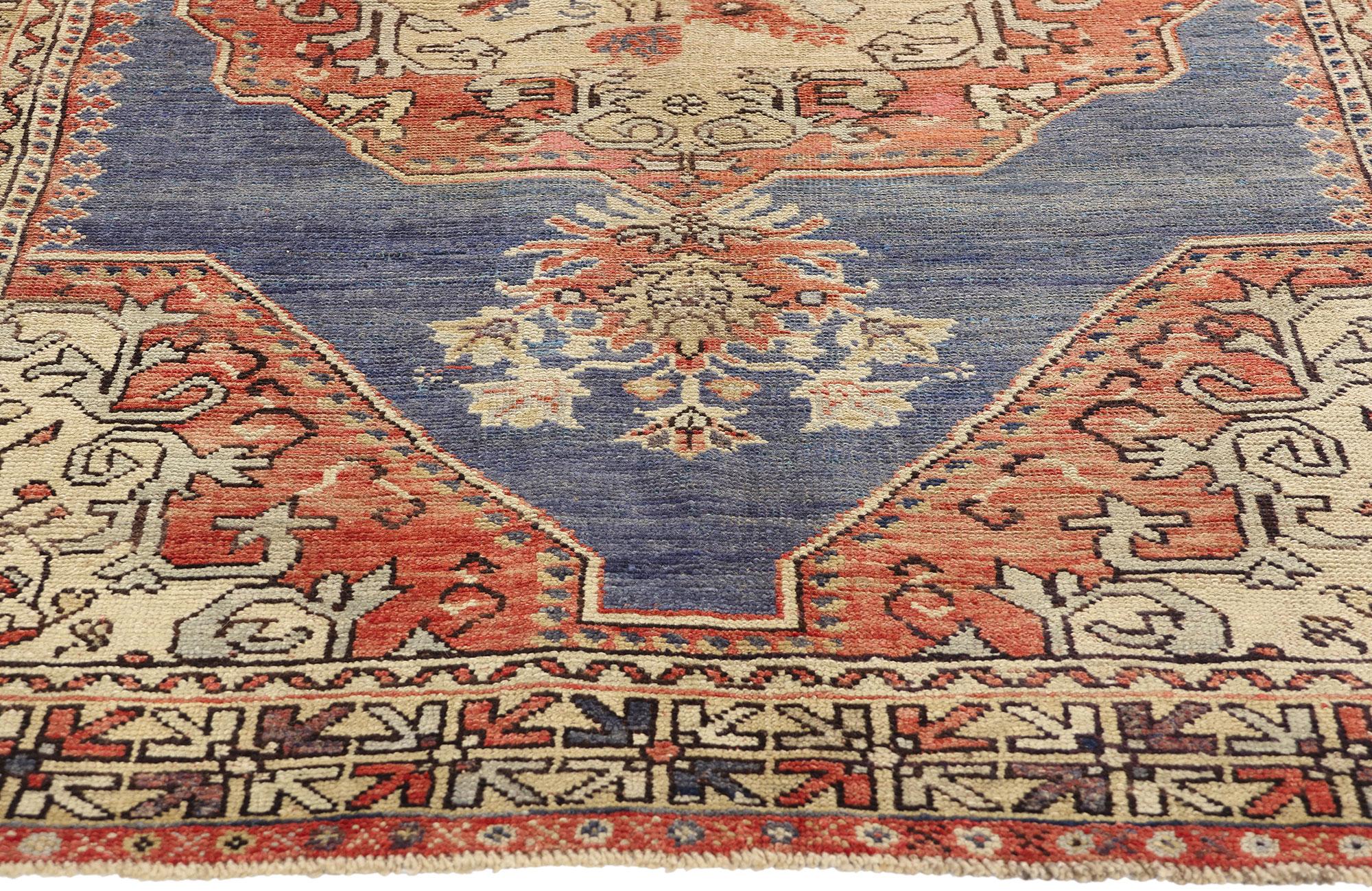 Vintage Blue Turkish Oushak Carpet In Good Condition For Sale In Dallas, TX