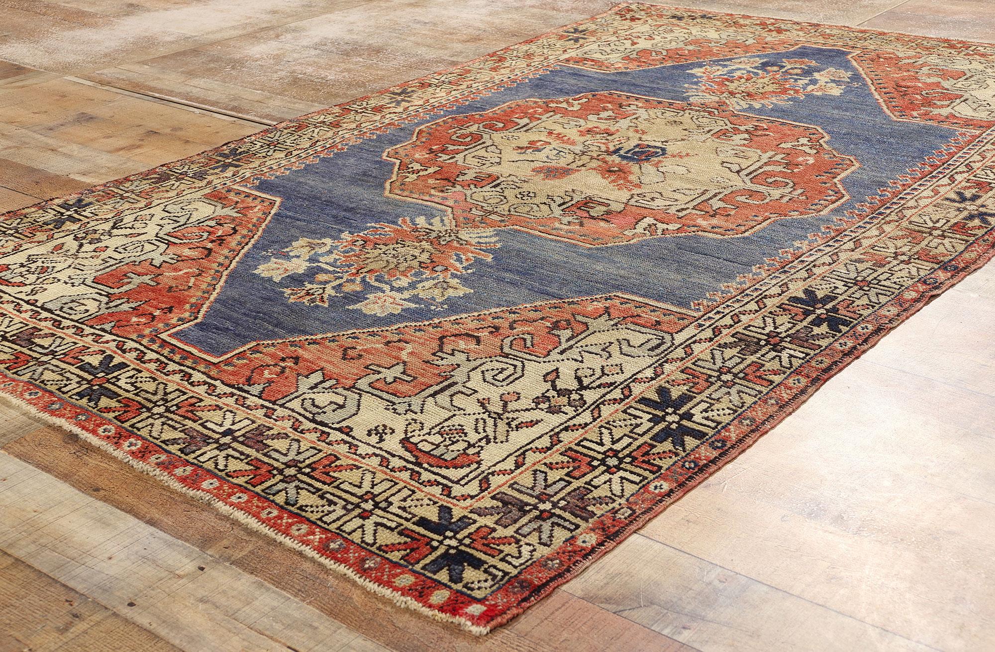 Vintage Blue Turkish Oushak Carpet For Sale 1