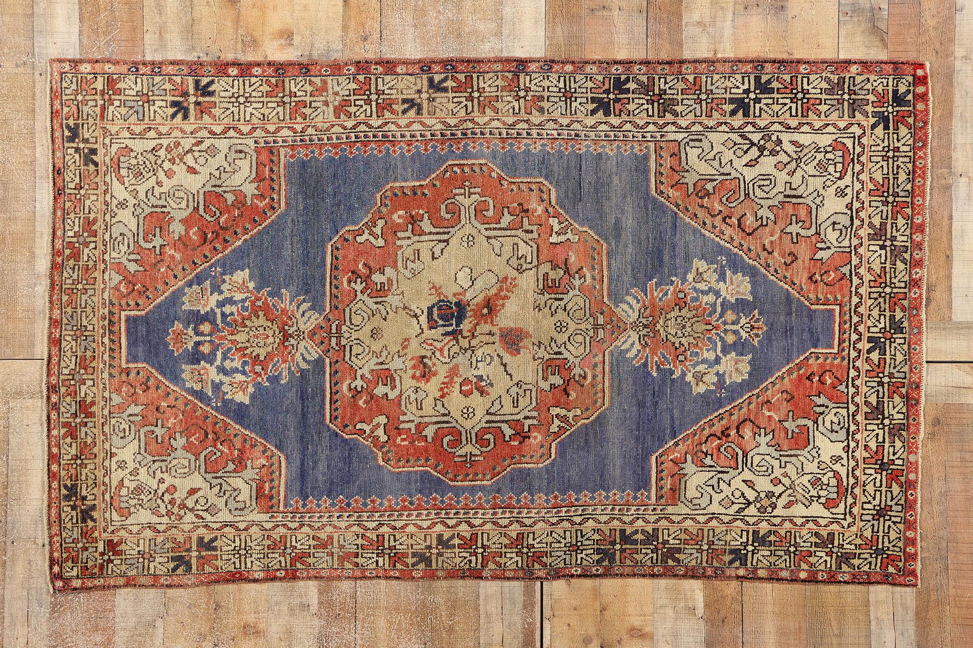 Vintage Blue Turkish Oushak Carpet For Sale 3