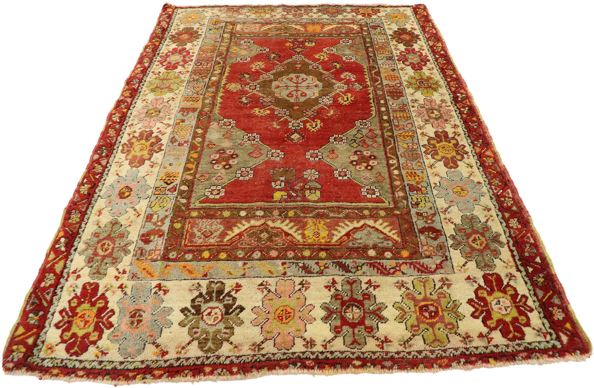 Hand-Knotted Vintage Turkish Oushak Rug with Modern Rustic Tribal Style For Sale