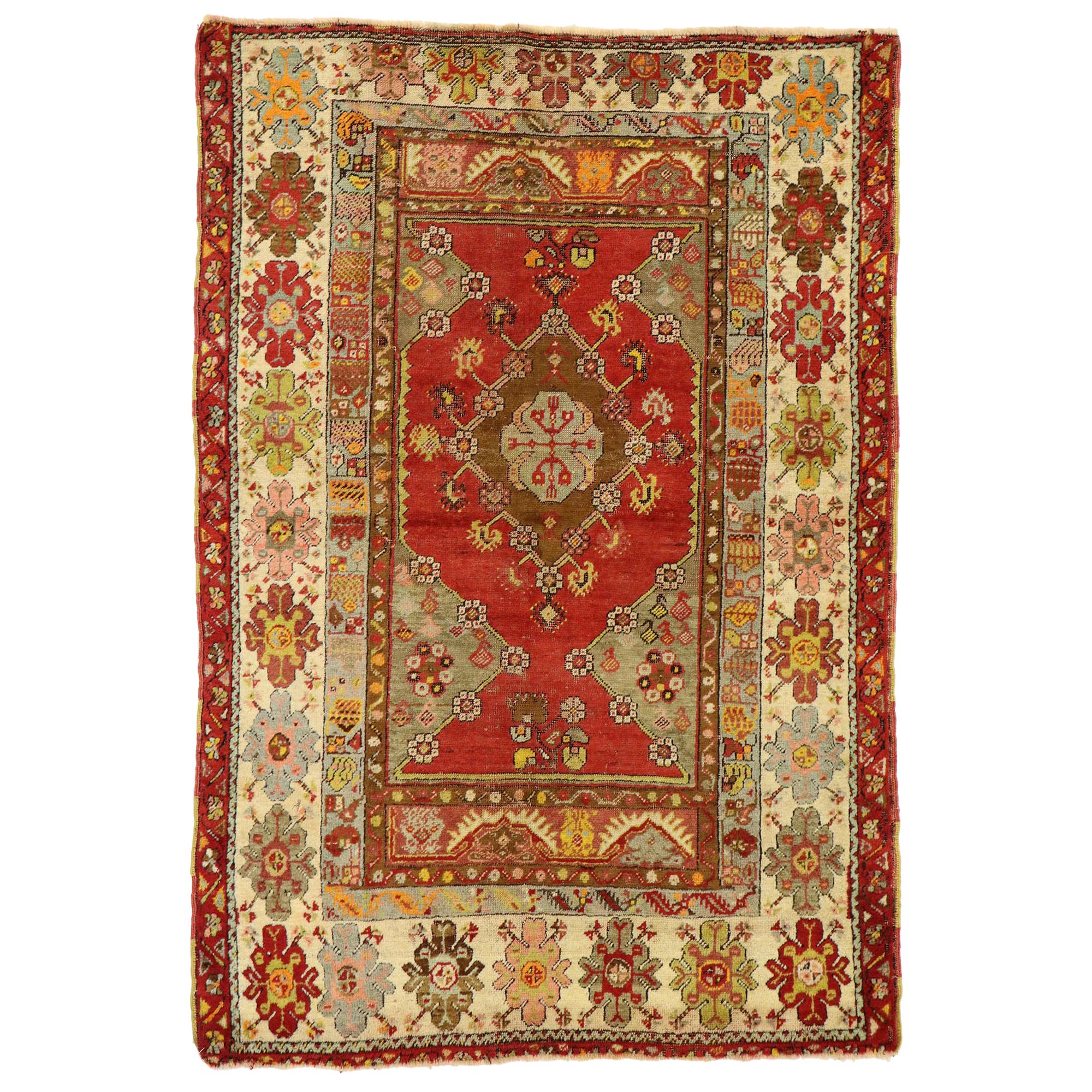 Türkischer Oushak-Teppich im modernen rustikalen Stammesstil, Vintage