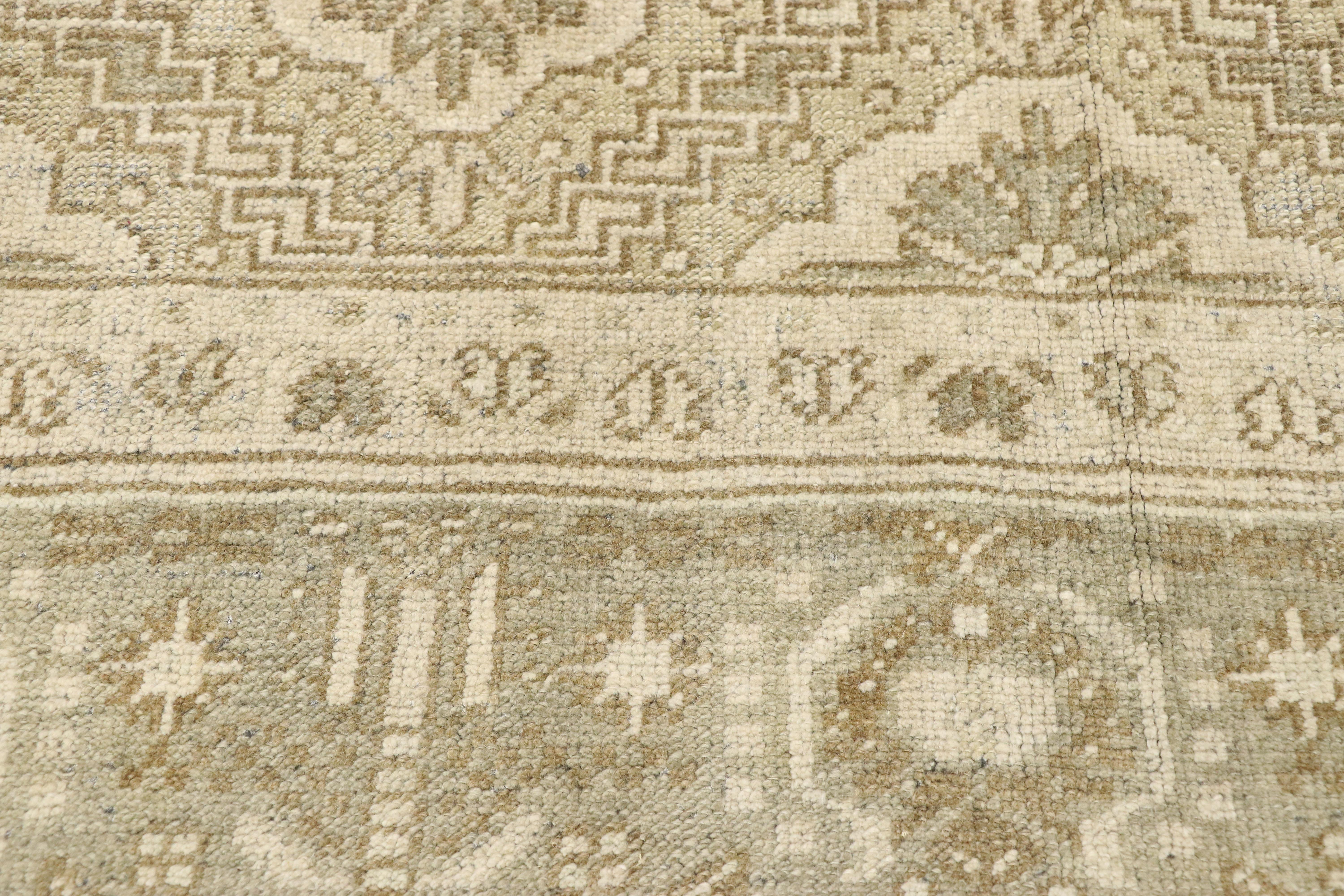 Hand-Knotted Muted Vintage Turkish Oushak Rug, Cozy Simplicity Meets Earth-Tone Elegance For Sale
