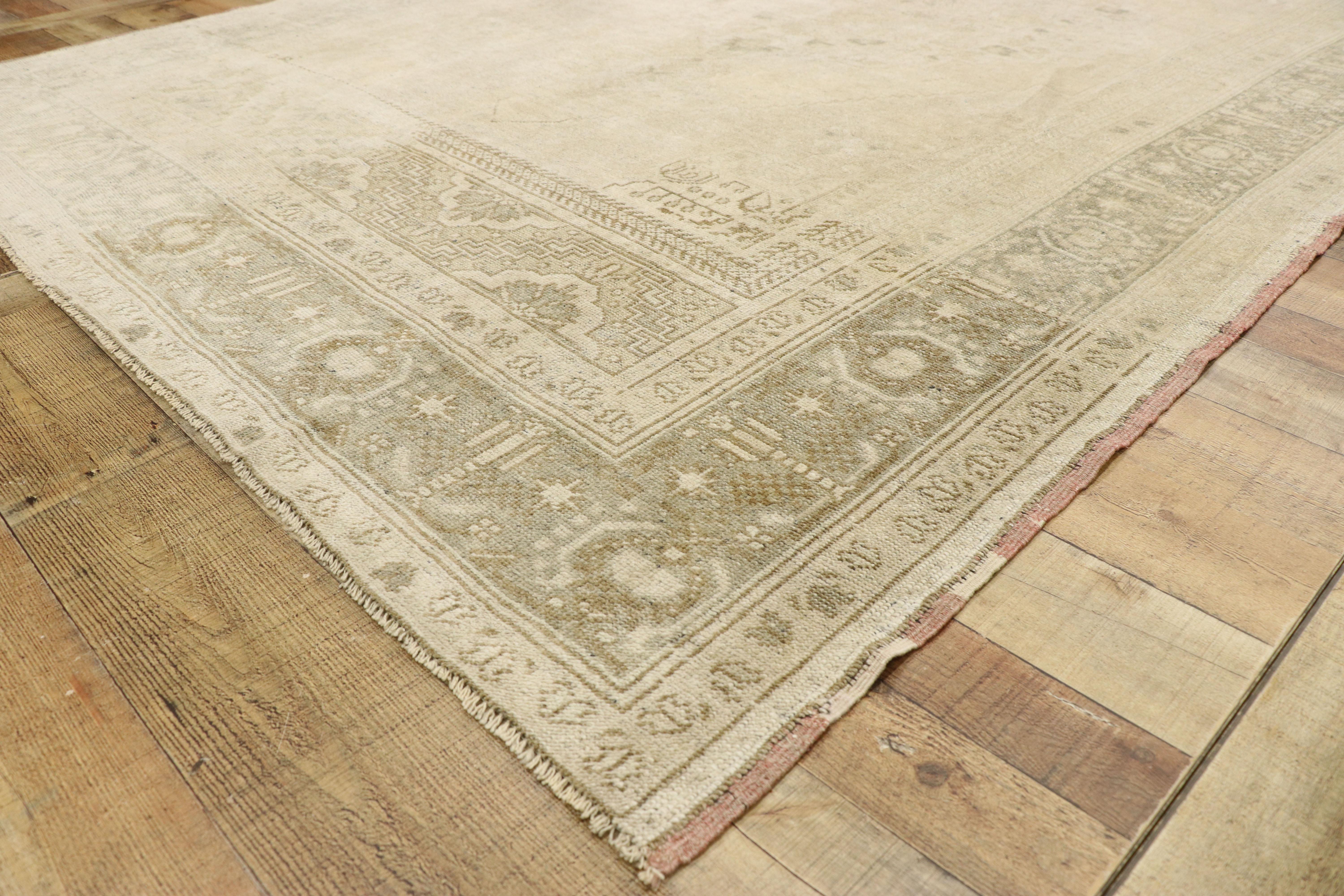 20th Century Muted Vintage Turkish Oushak Rug, Cozy Simplicity Meets Earth-Tone Elegance For Sale
