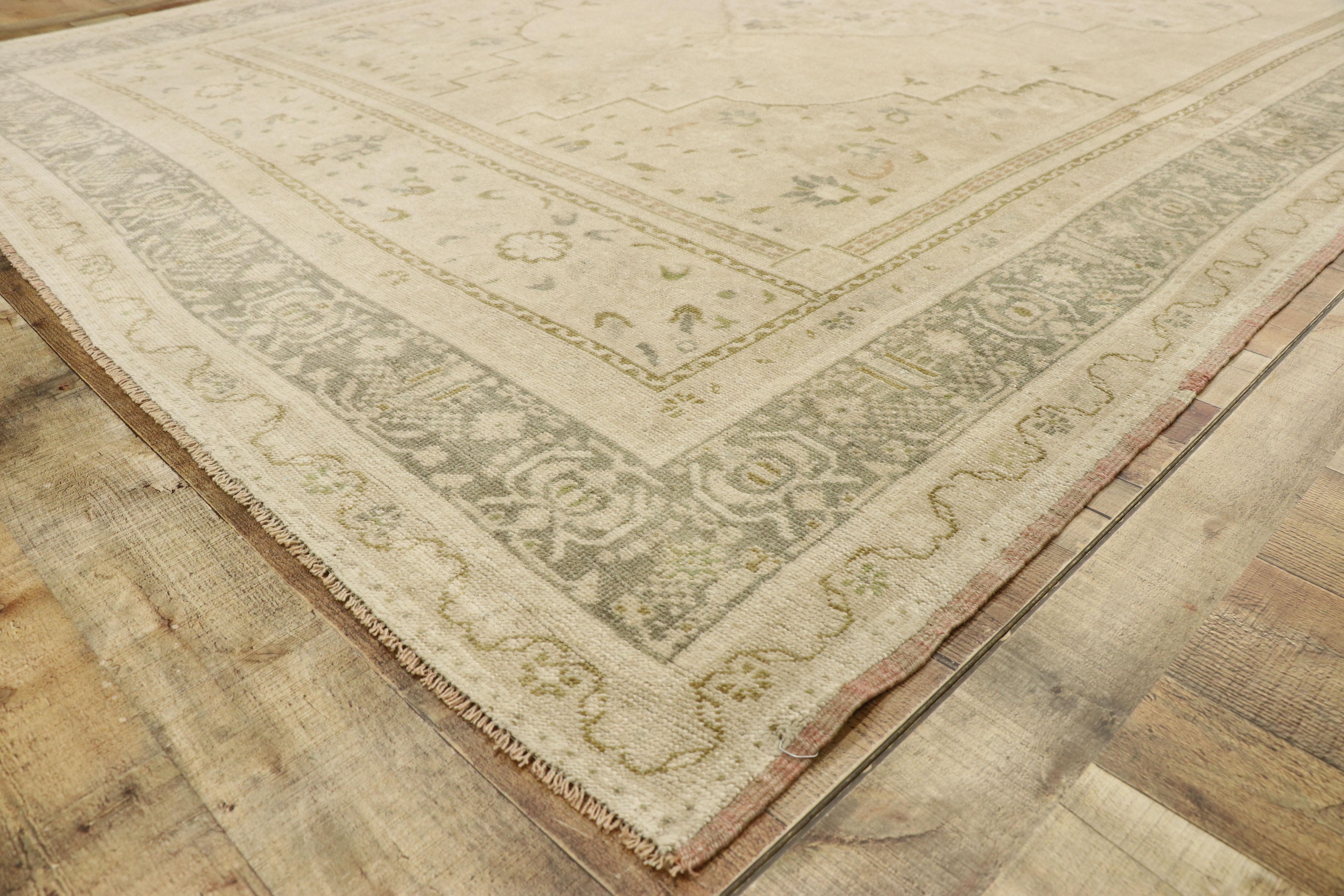Wool Muted Vintage Turkish Oushak Rug, Easygoing Elegance Meets Effortlessly Chic For Sale
