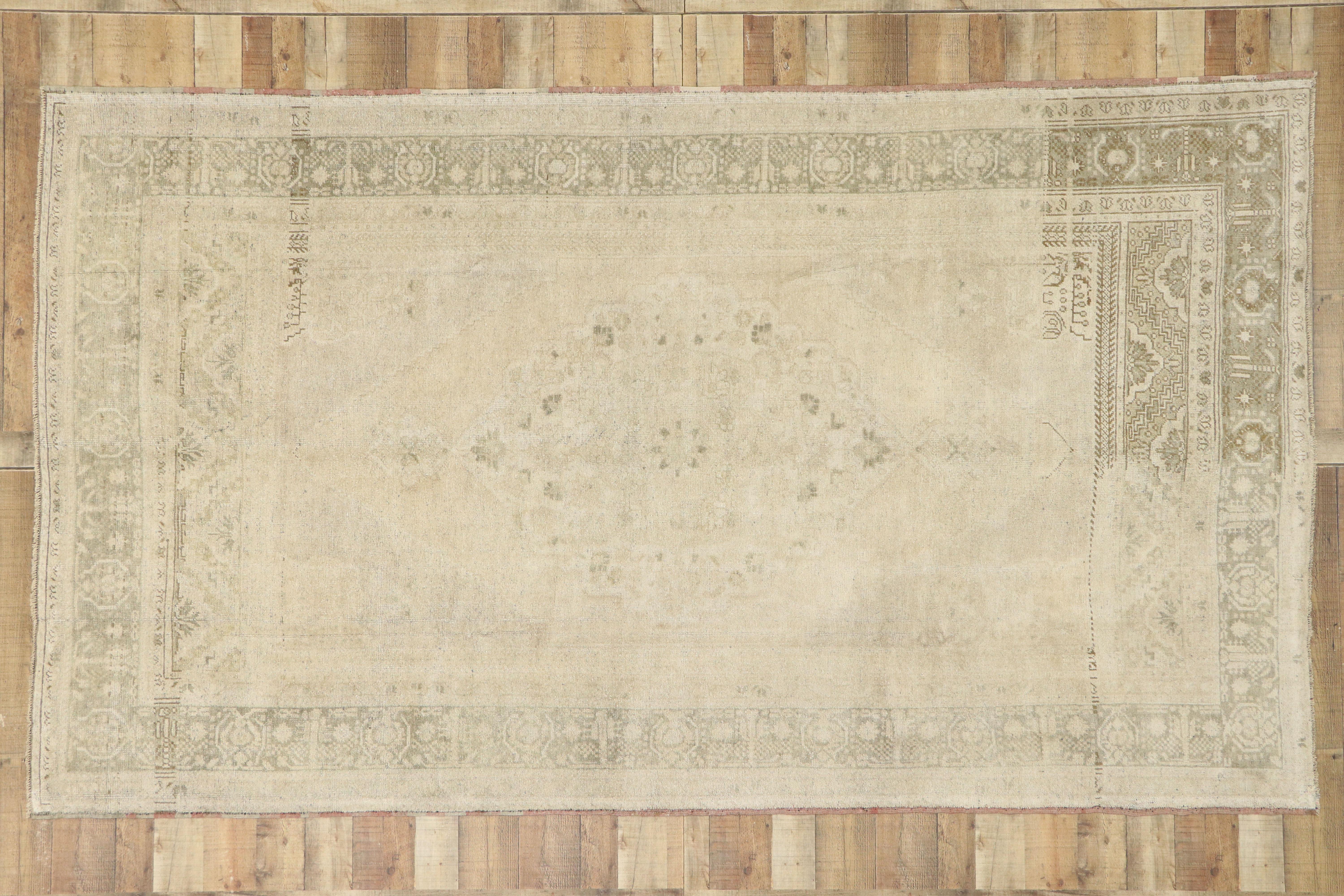 Muted Vintage Turkish Oushak Rug, Cozy Simplicity Meets Earth-Tone Elegance For Sale 1