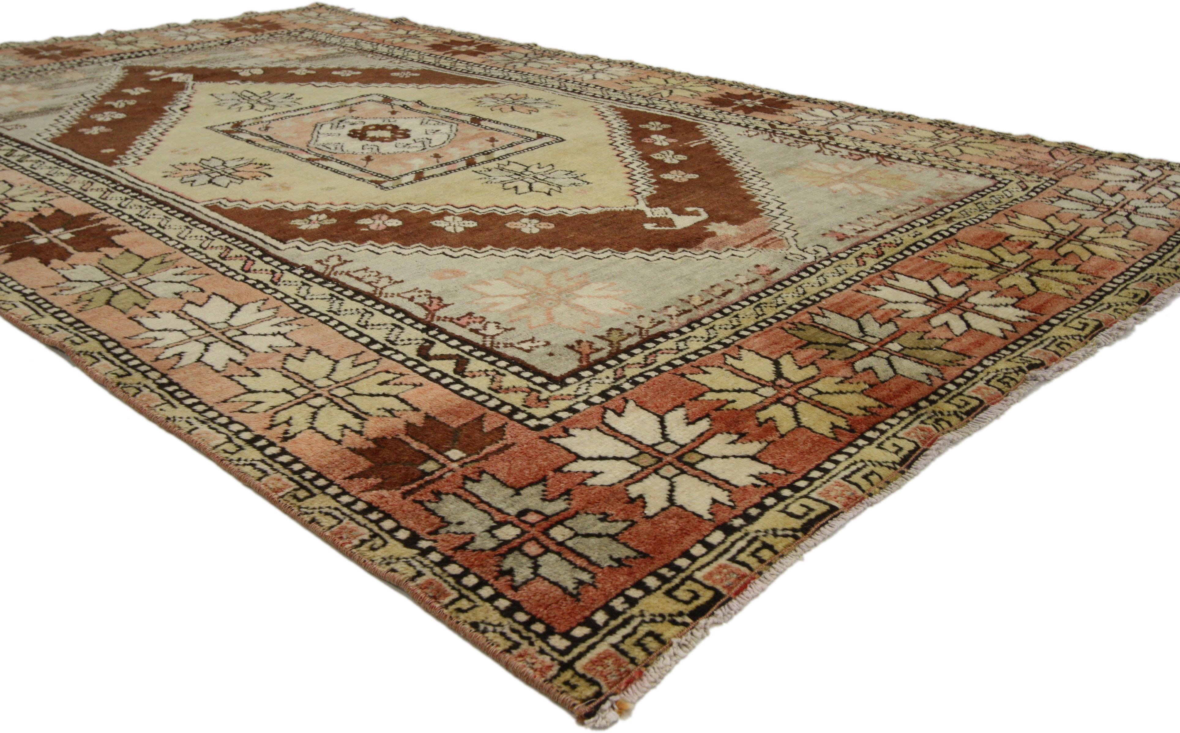 Hand-Knotted Vintage Turkish Oushak Rug with Modern Style, Entry or Foyer Rug For Sale