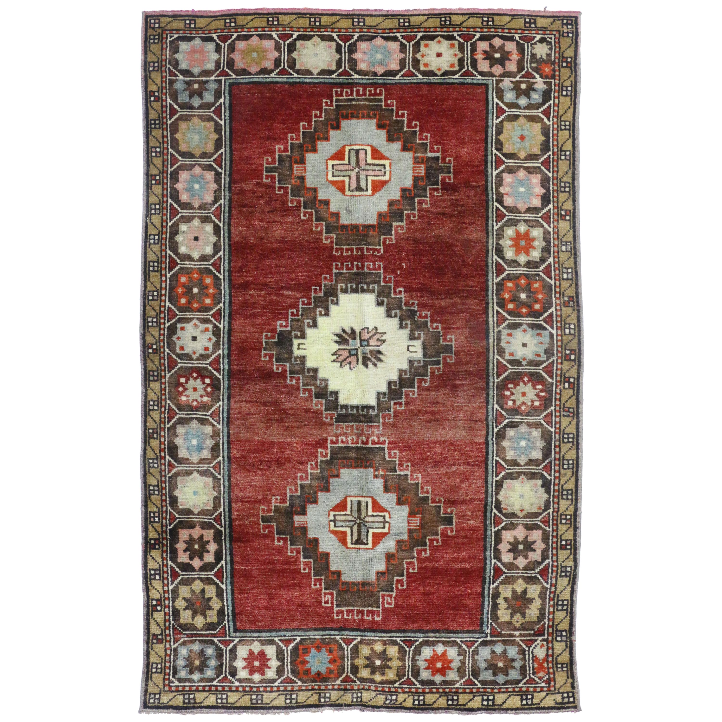 Vintage Turkish Oushak Rug with Modern Style, Entry or Foyer Rug For Sale