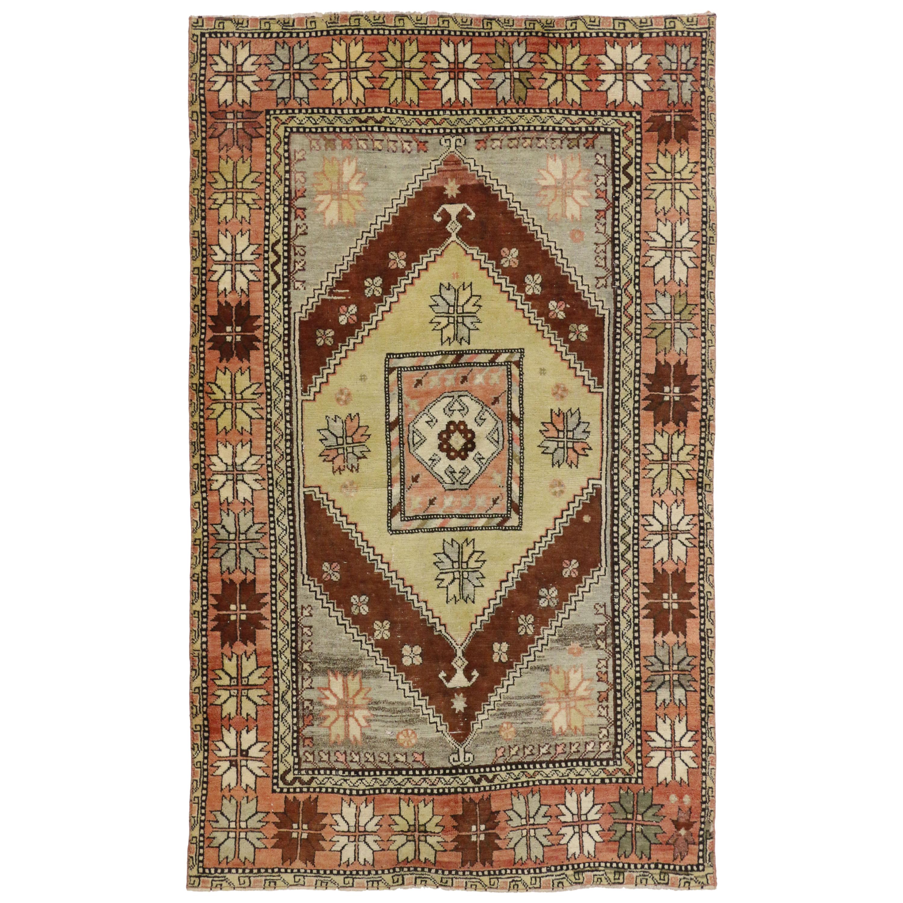 Vintage Turkish Oushak Rug with Modern Style, Entry or Foyer Rug For Sale