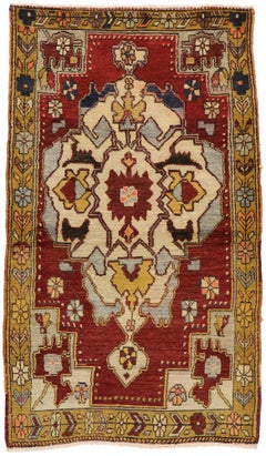 Vintage Turkish Oushak Accent Rug with English Tudor Manor House Style