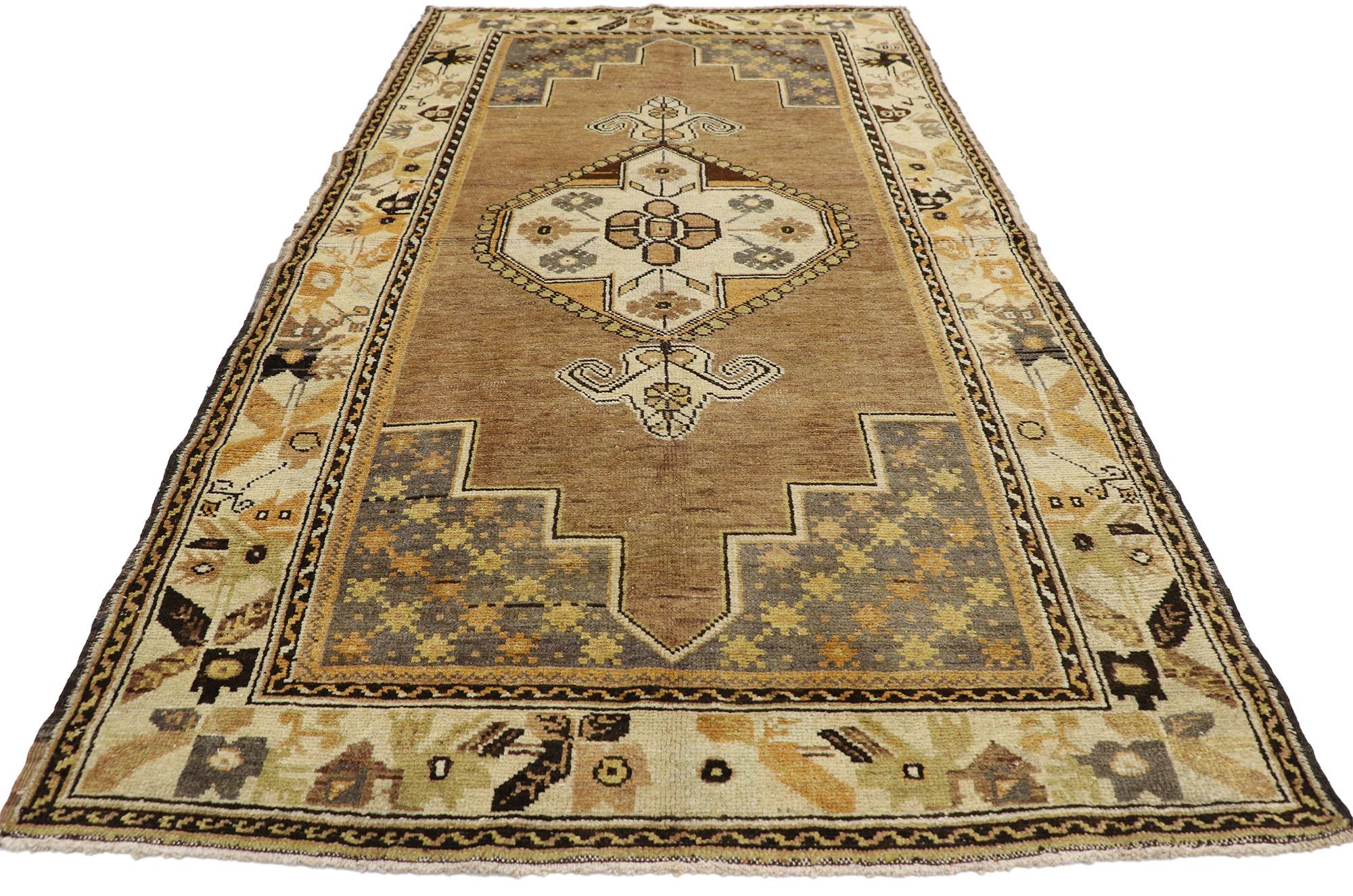 Hand-Knotted Vintage Turkish Oushak Rug with Modernist Puritan and International Style For Sale