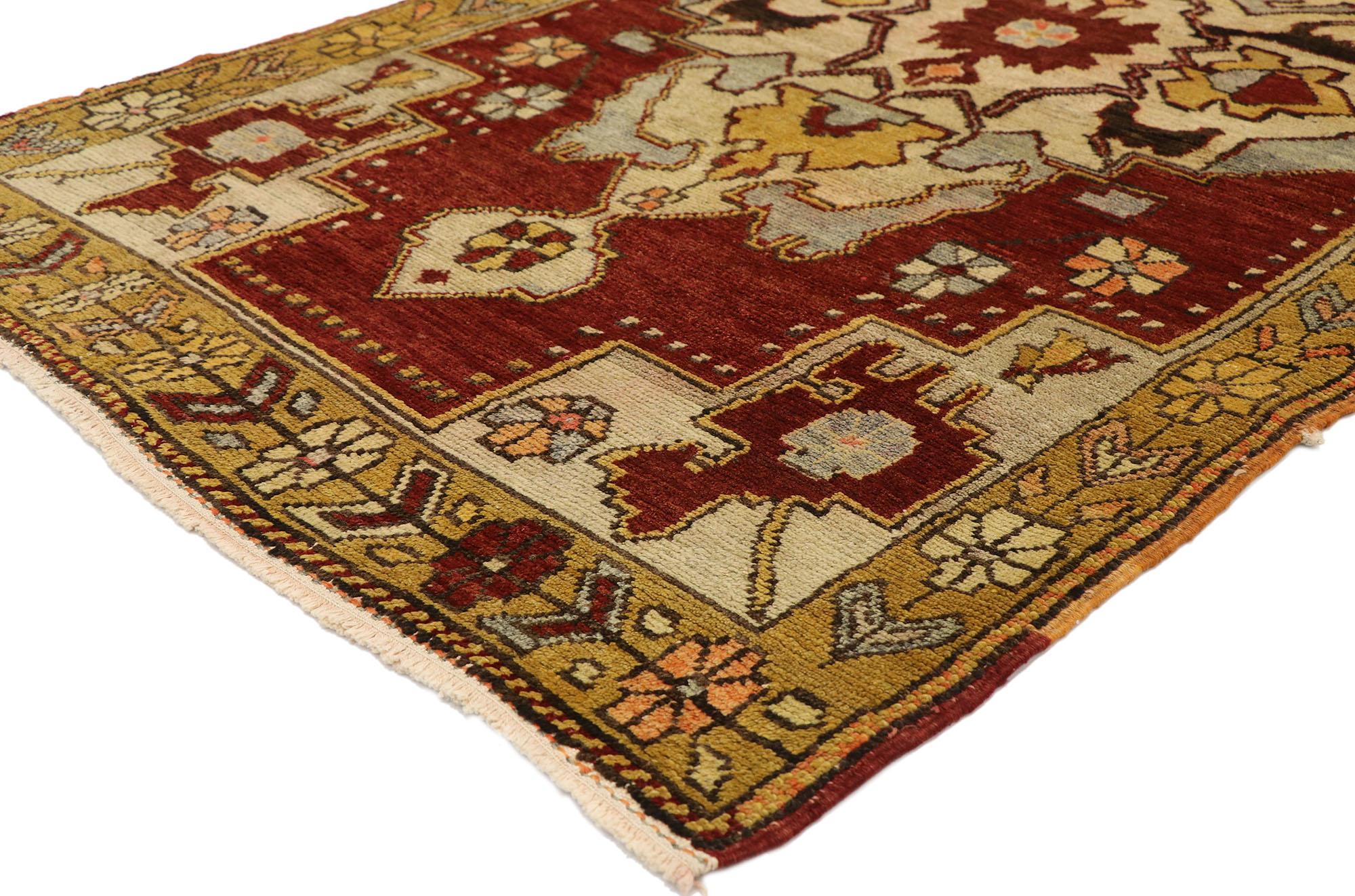 Hand-Knotted Vintage Turkish Oushak Accent Rug with English Tudor Manor House Style For Sale