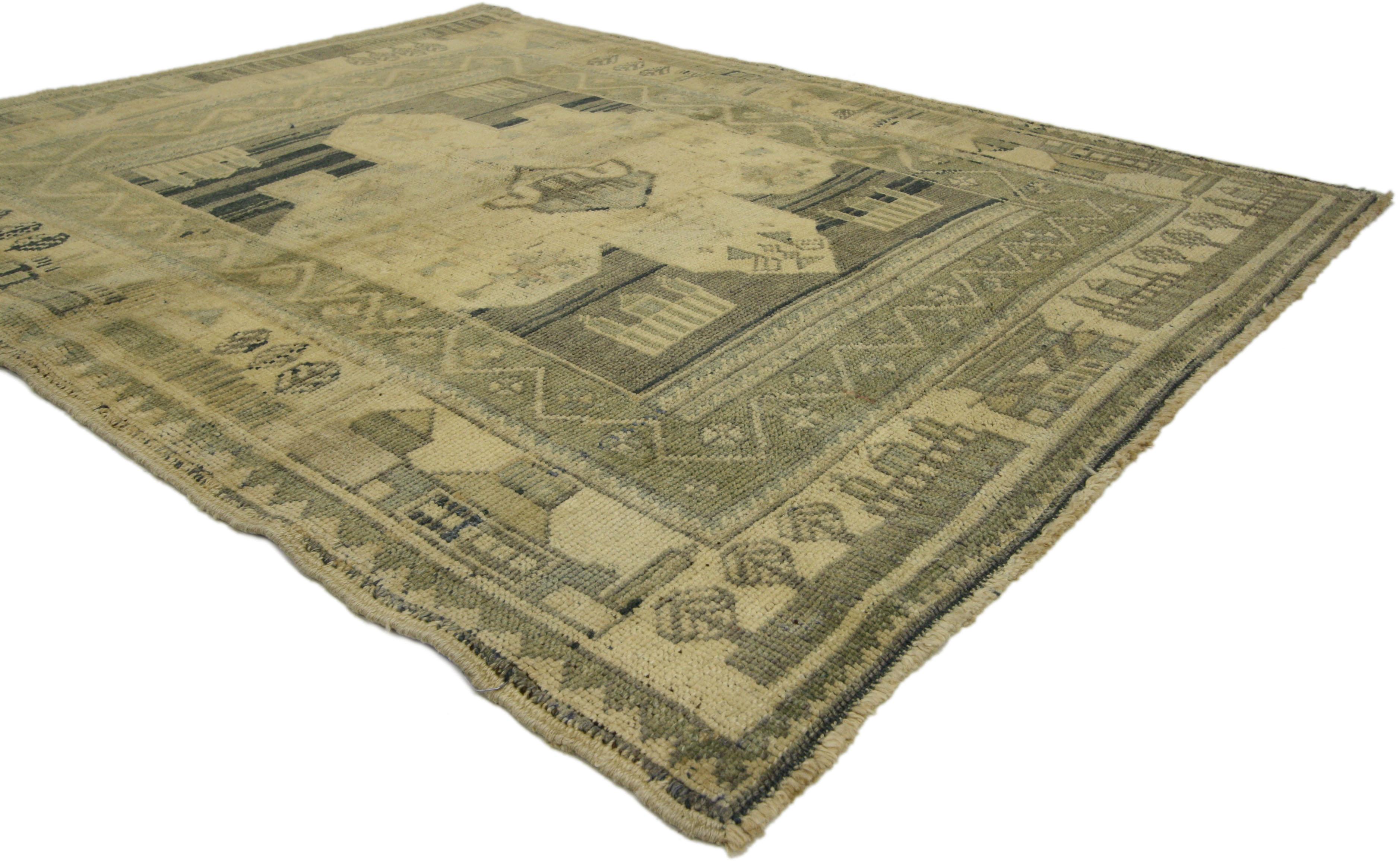 Hand-Knotted Vintage Turkish Oushak Rug with Modern Style For Sale