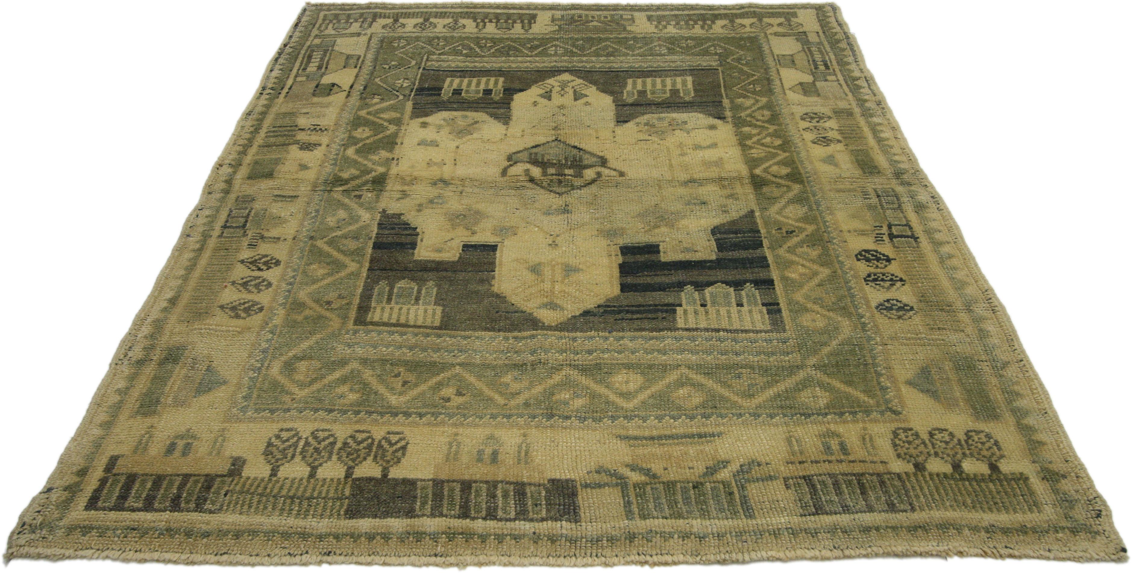 Vintage Turkish Oushak Rug with Modern Style In Good Condition For Sale In Dallas, TX