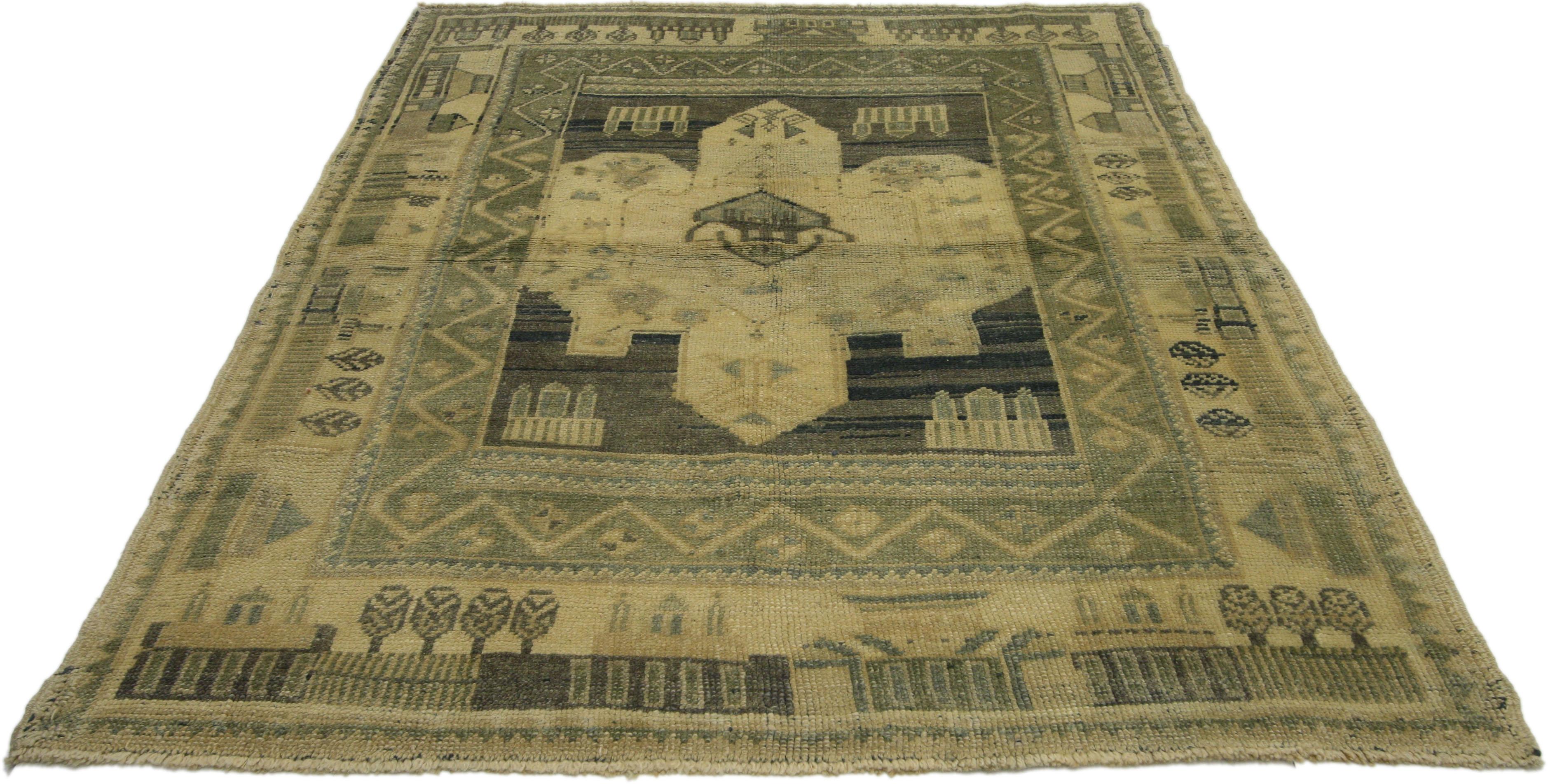 Alfombra turca Oushak vintage de estilo moderno Anudado a mano en venta