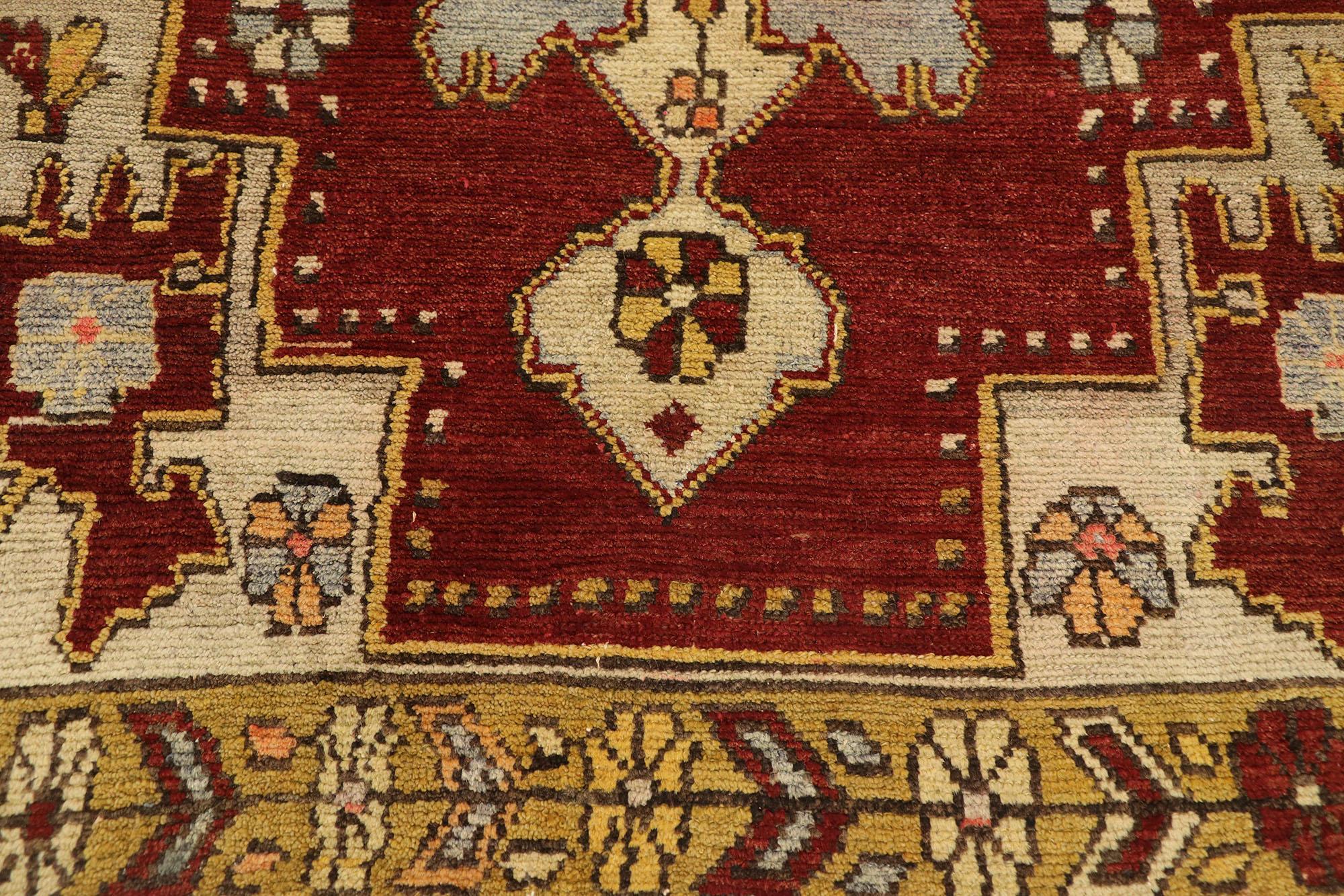 20th Century Vintage Turkish Oushak Accent Rug with English Tudor Manor House Style For Sale