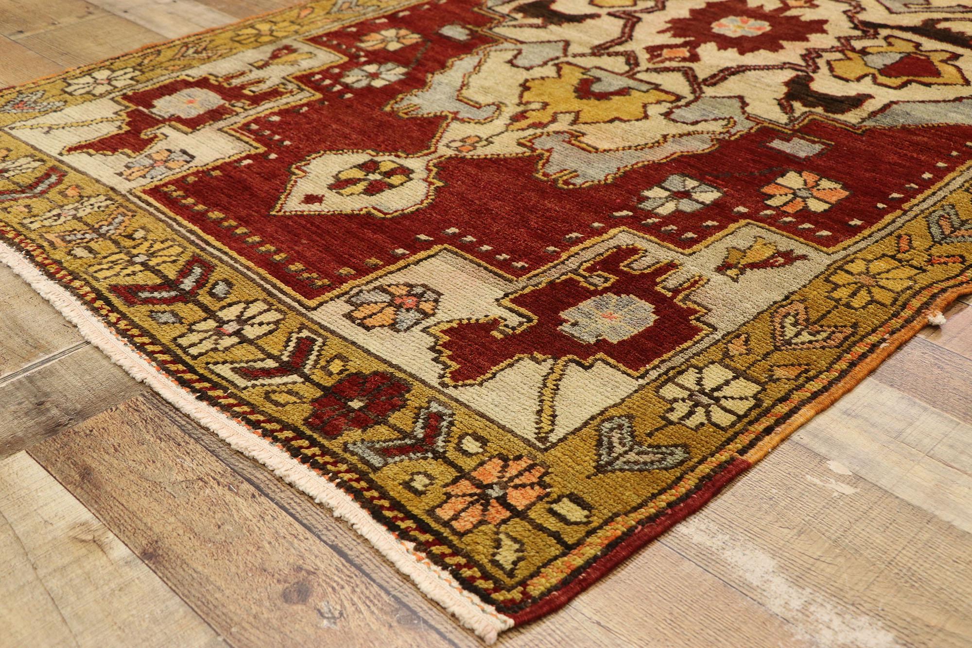 Vintage Turkish Oushak Accent Rug with English Tudor Manor House Style For Sale 1