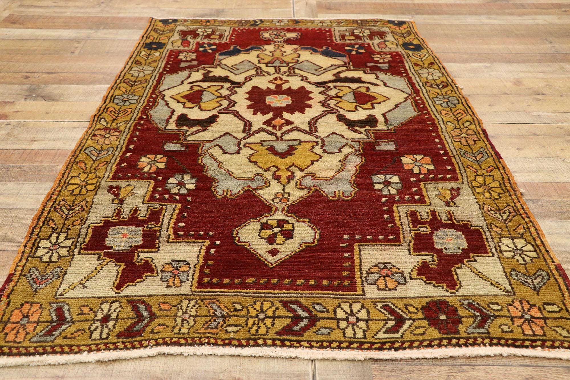 Vintage Turkish Oushak Accent Rug with English Tudor Manor House Style For Sale 2