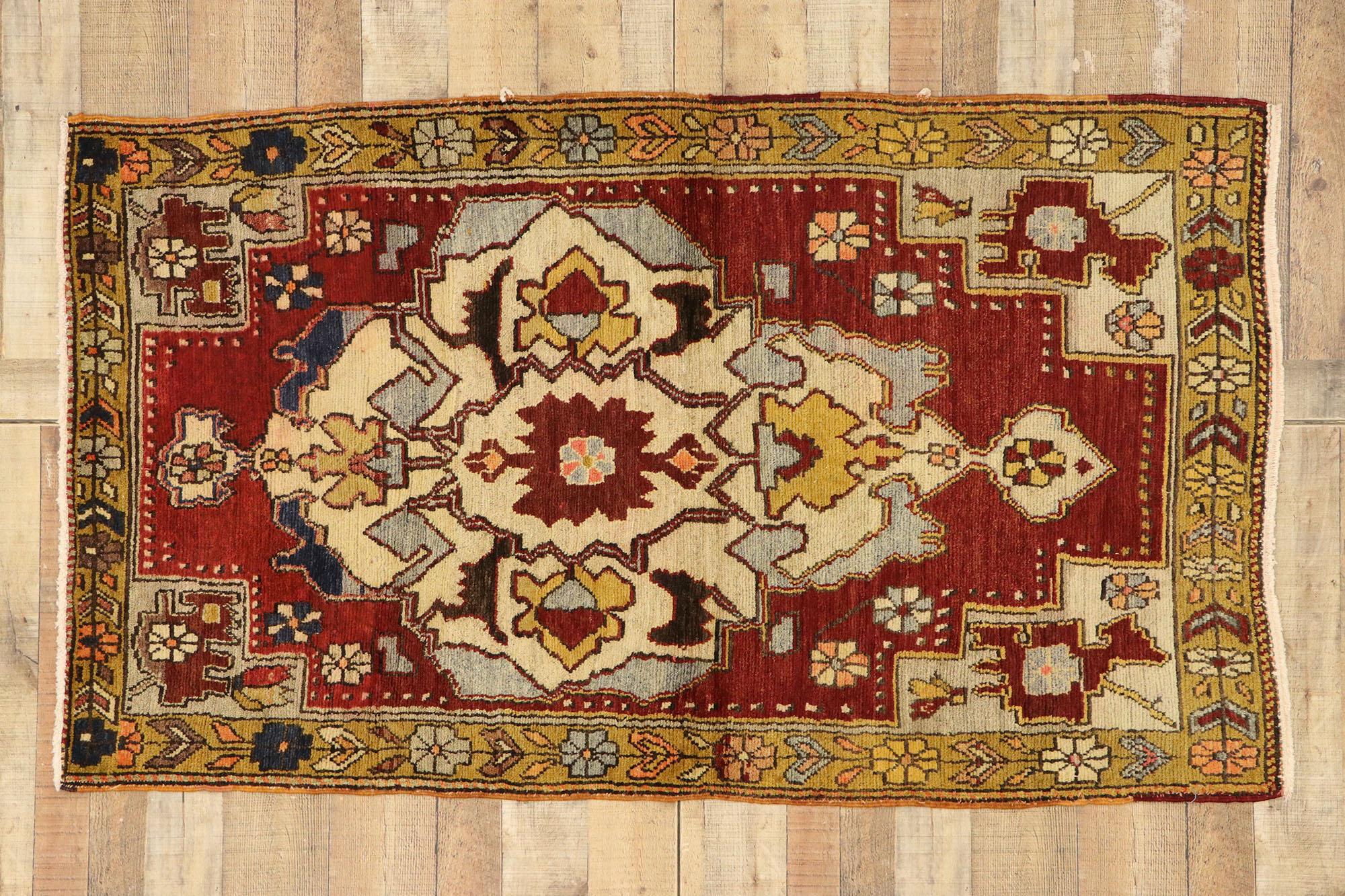 Vintage Turkish Oushak Accent Rug with English Tudor Manor House Style For Sale 3