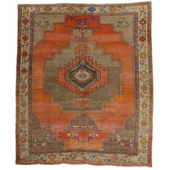 Vintage Turkish Oushak Rug with Northwestern and Mid-Century Modern Style Vintage Turkish Oushak Rug with Northwestern and Mid-Century Modern Style