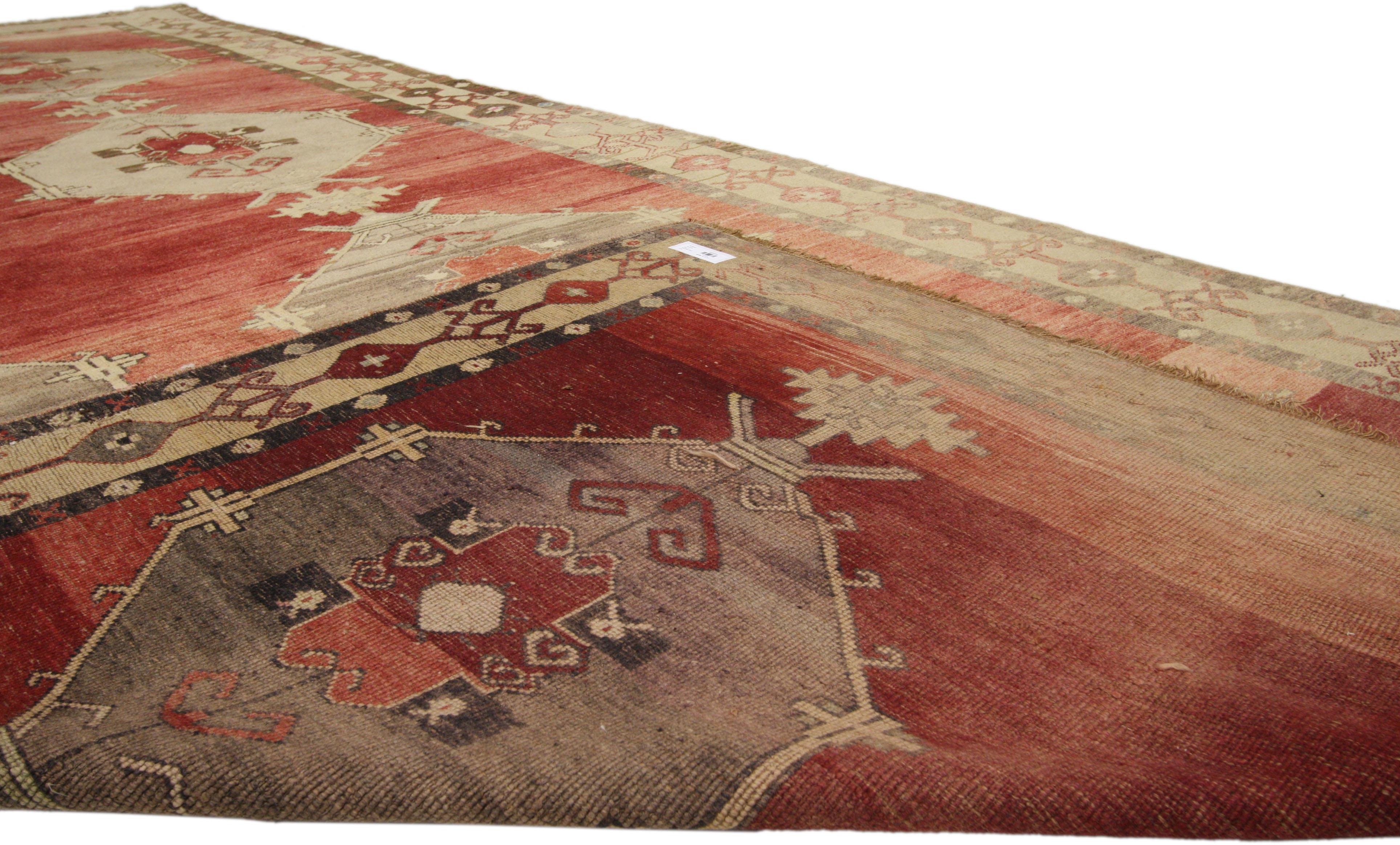 Mid-Century Modern Style Vintage Turkish Oushak Gallery Rug, Wide Hallway Runner In Good Condition For Sale In Dallas, TX
