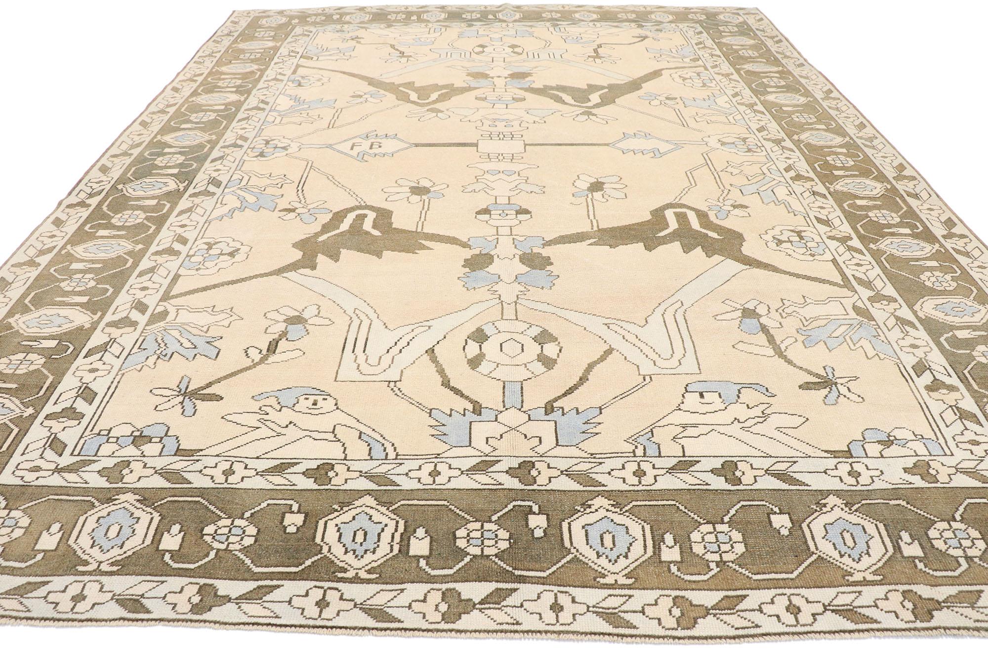 Hand-Knotted Vintage Turkish Oushak Rug with Modern Style in Neutral Colors For Sale