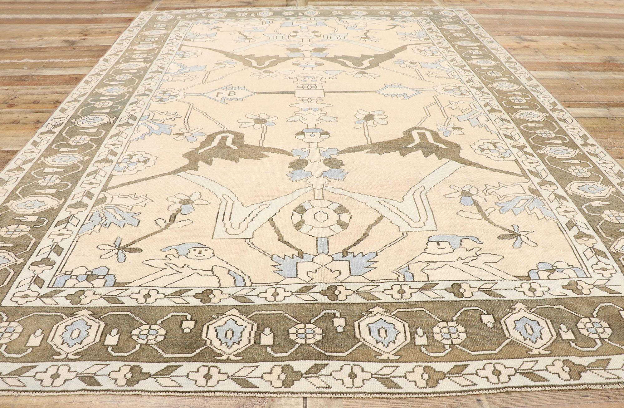 Vintage Turkish Oushak Rug with Modern Style in Neutral Colors For Sale 1