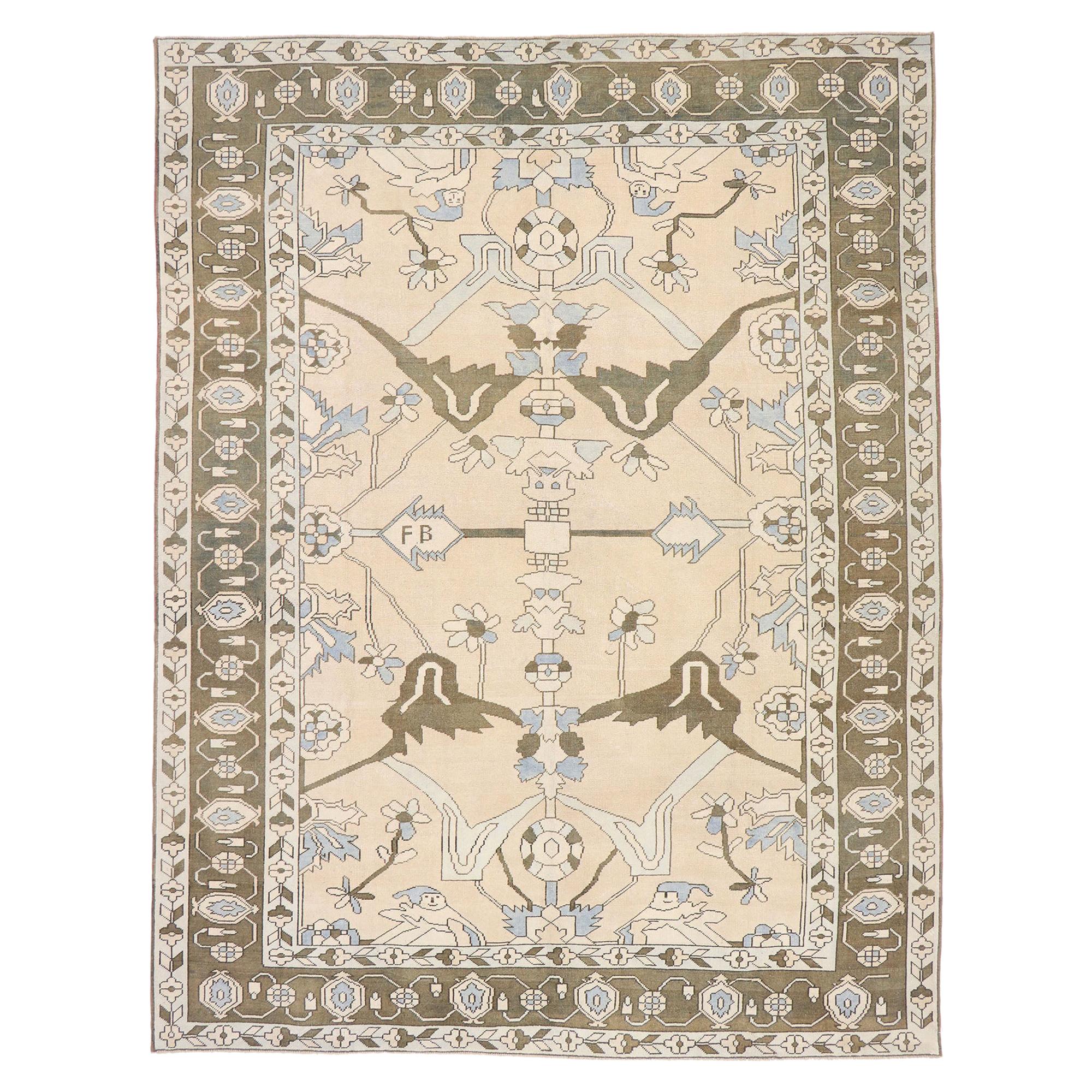 Vintage Turkish Oushak Rug with Modern Style in Neutral Colors For Sale