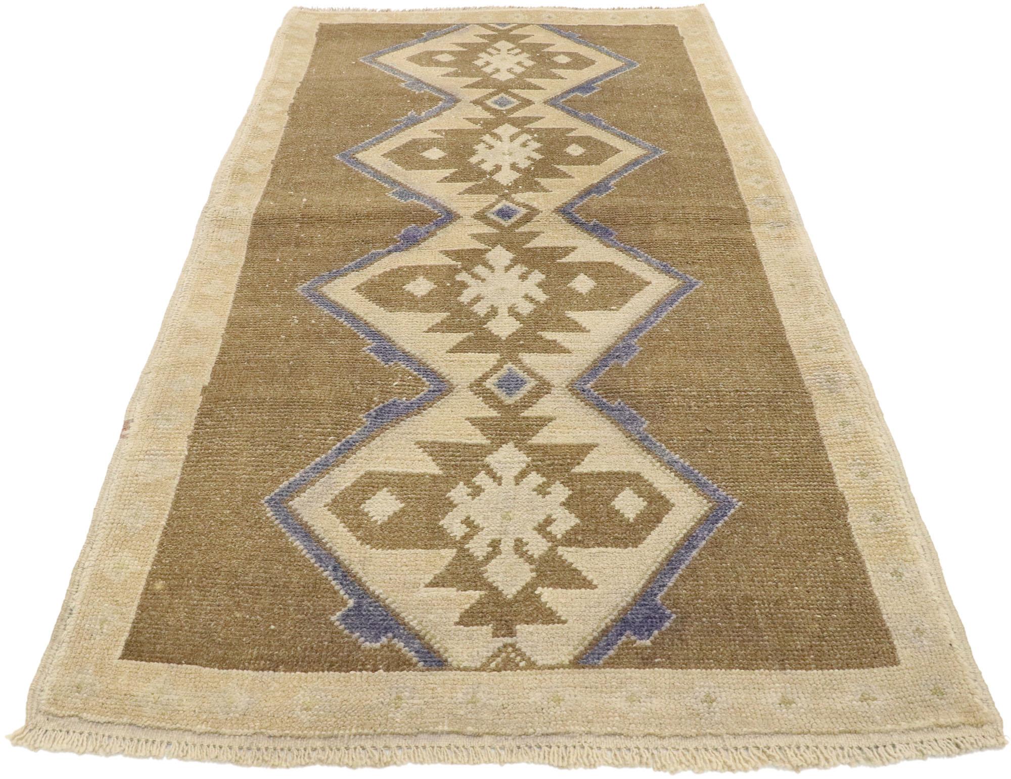 Hand-Knotted Vintage Turkish Oushak Rug with Modern Bohemian Style For Sale
