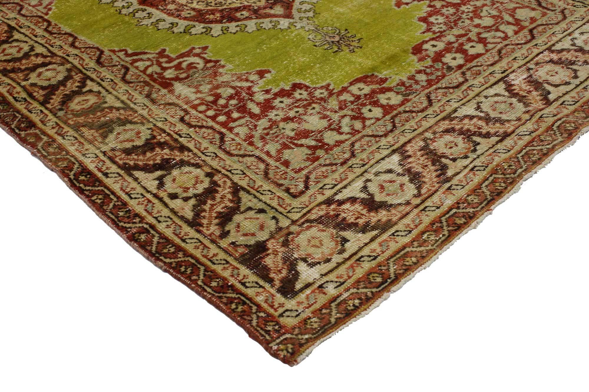 Hand-Knotted Vintage Turkish Oushak Rug with Modern Traditional Style, Entry or Foyer Rug For Sale