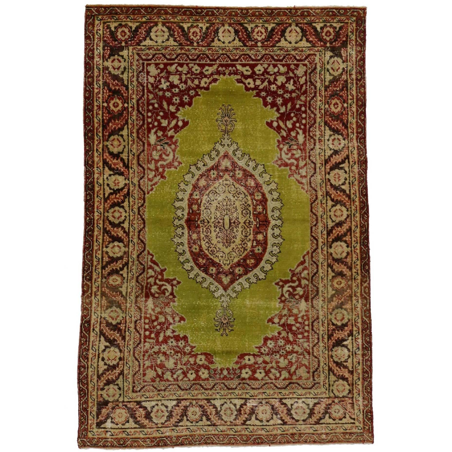 Tapis turc vintage d'Oushak de style traditionnel moderne, entrée ou foyer