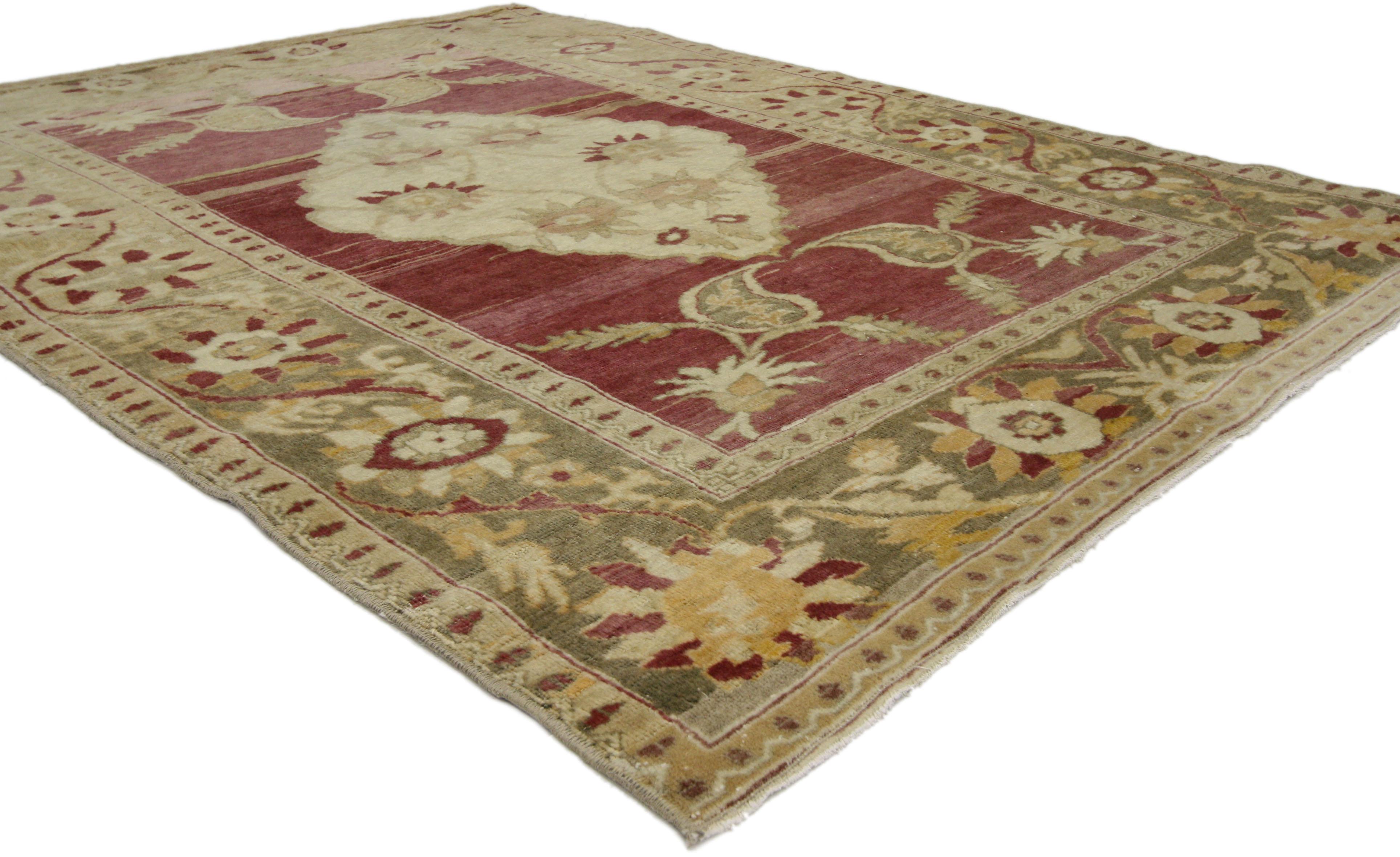 Türkischer Oushak-Teppich im modernen Stammesstil im Vintage-Stil, Eingangs- oder Foyer-Teppich (Handgeknüpft) im Angebot