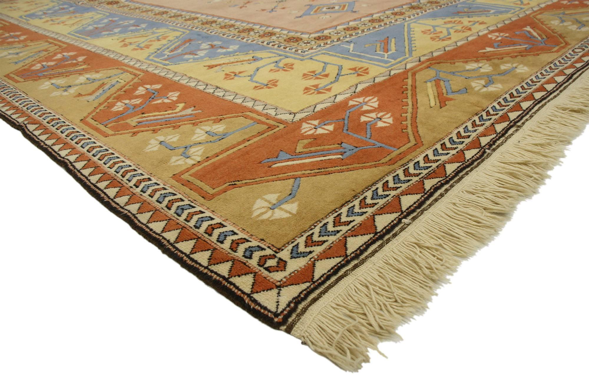 Hand-Knotted Vintage Turkish Oushak Rug with Modern Tribal Style