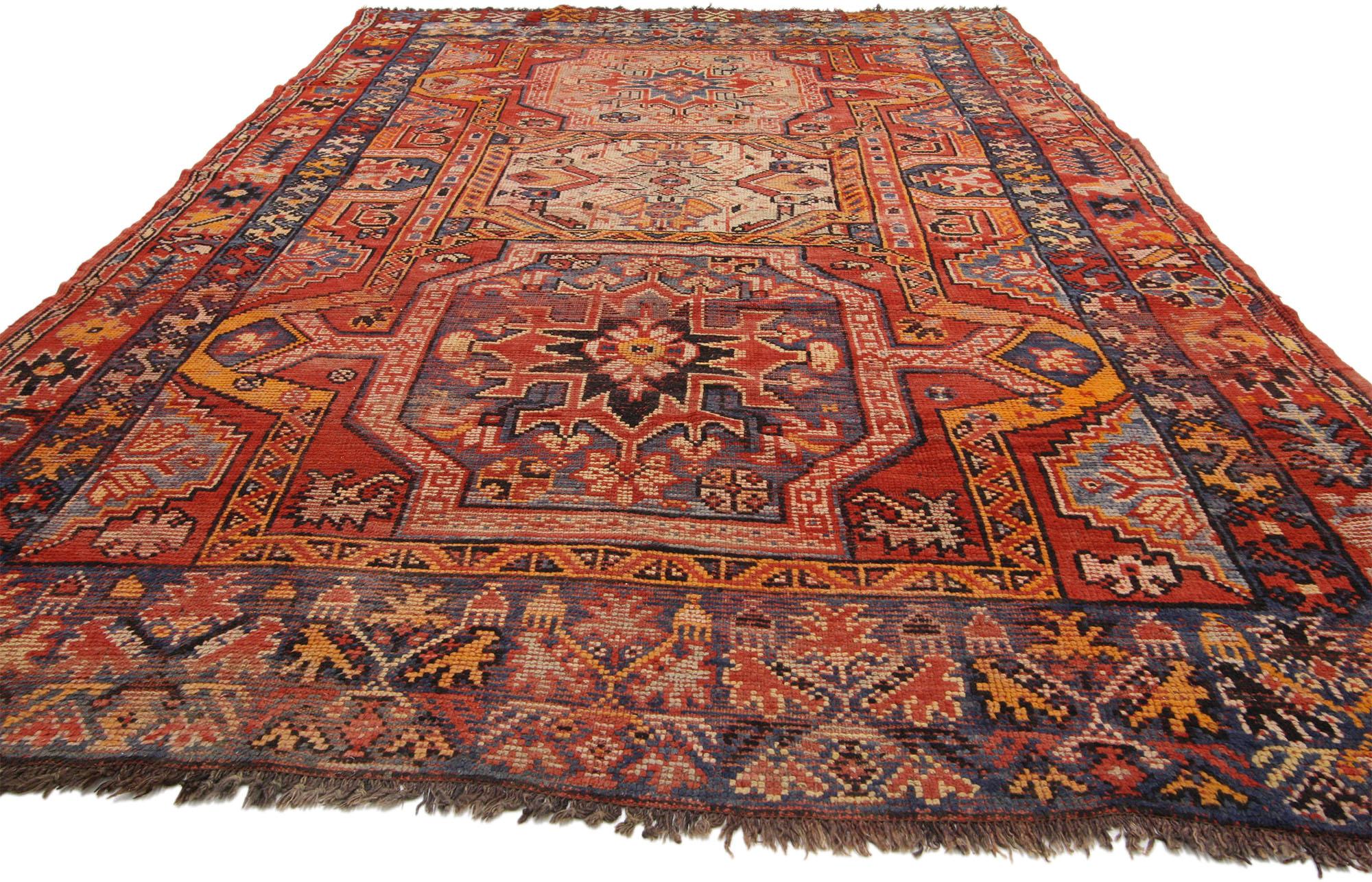 Hand-Knotted Vintage Turkish Oushak Rug with Modern Tribal Style For Sale