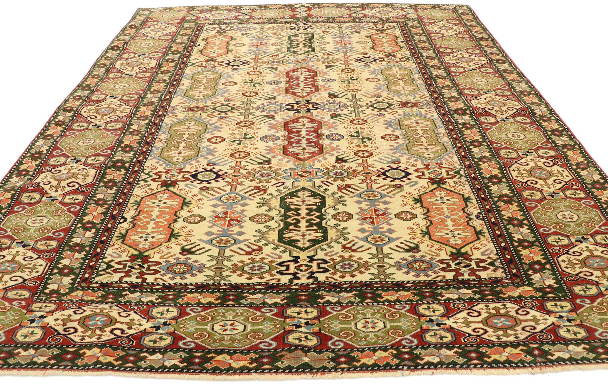 Hand-Knotted Vintage Turkish Oushak Rug with Modern Tribal Style For Sale