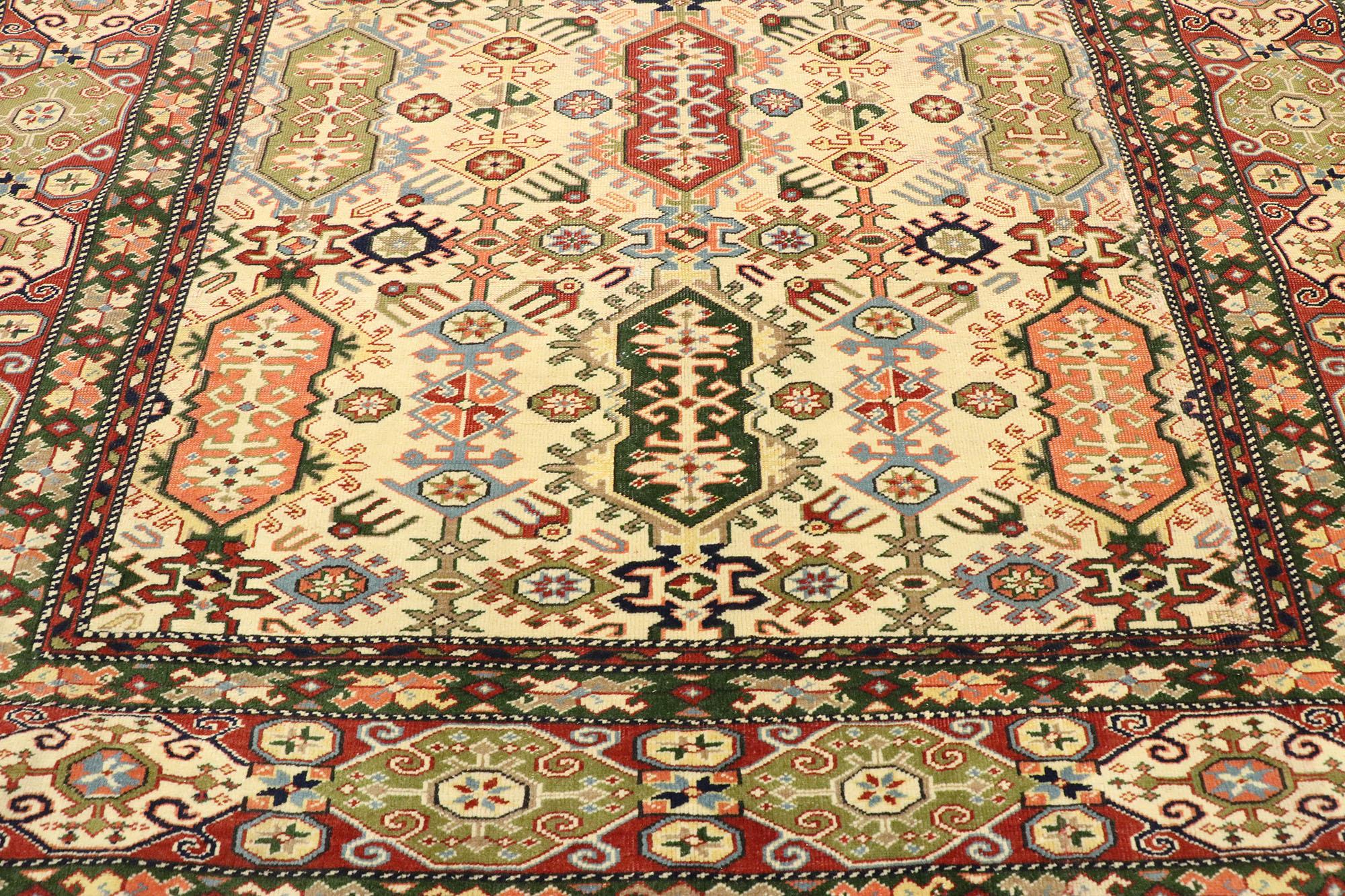 Vintage Turkish Oushak Rug with Modern Tribal Style In Good Condition For Sale In Dallas, TX