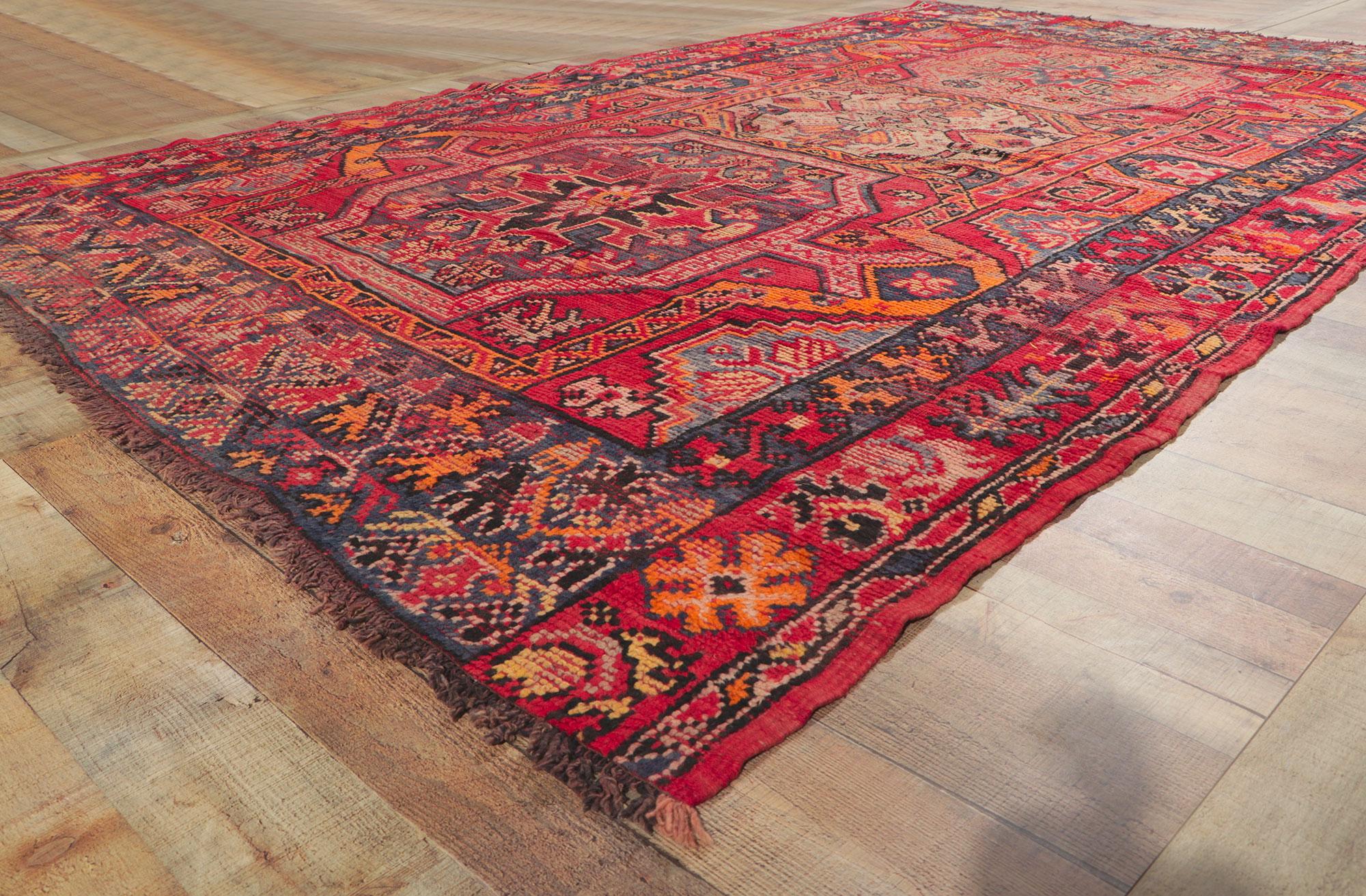 20ième siècle Tapis turc Oushak bleu et rouge vintage en vente