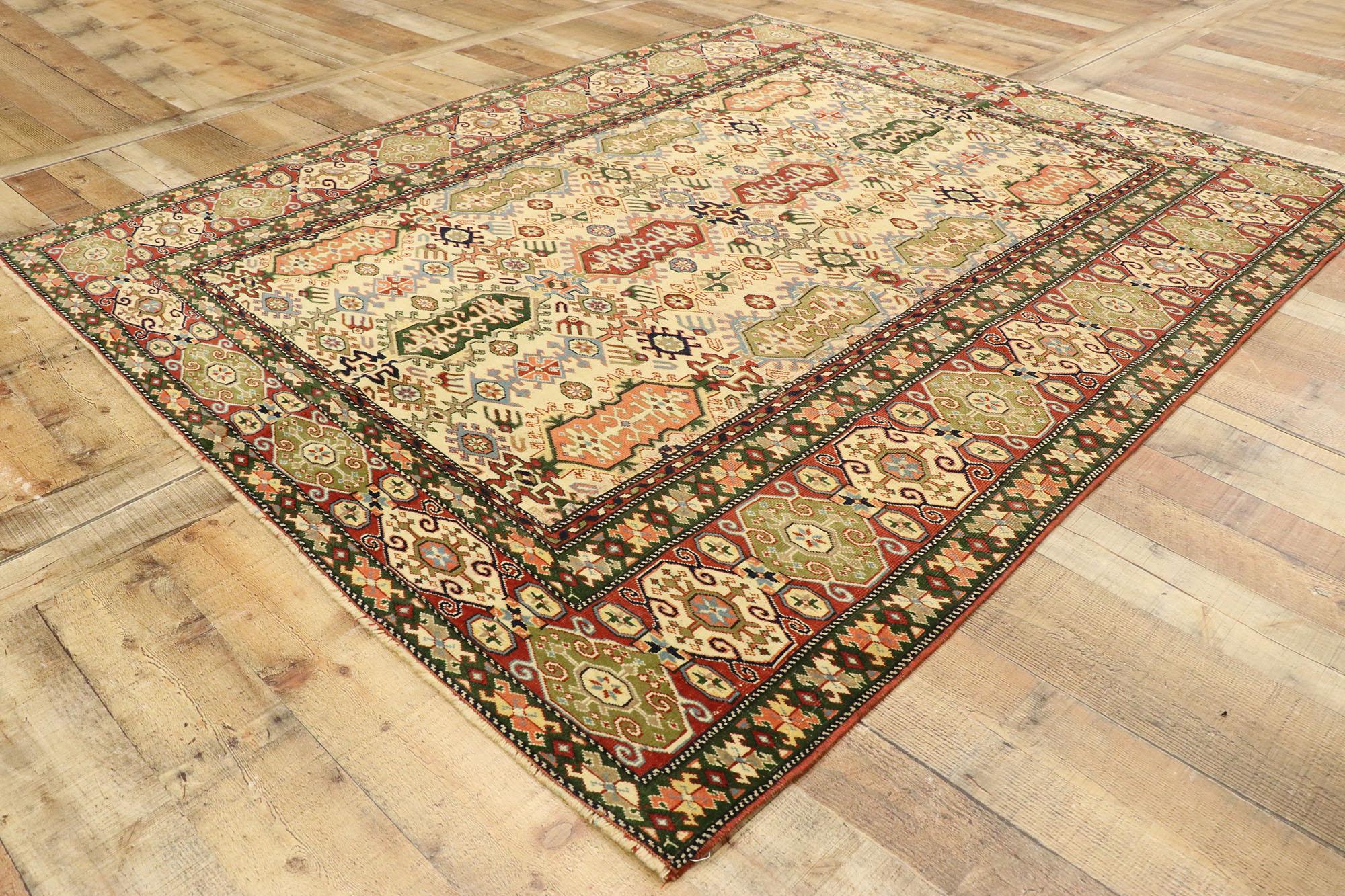 Wool Vintage Turkish Oushak Rug with Modern Tribal Style For Sale