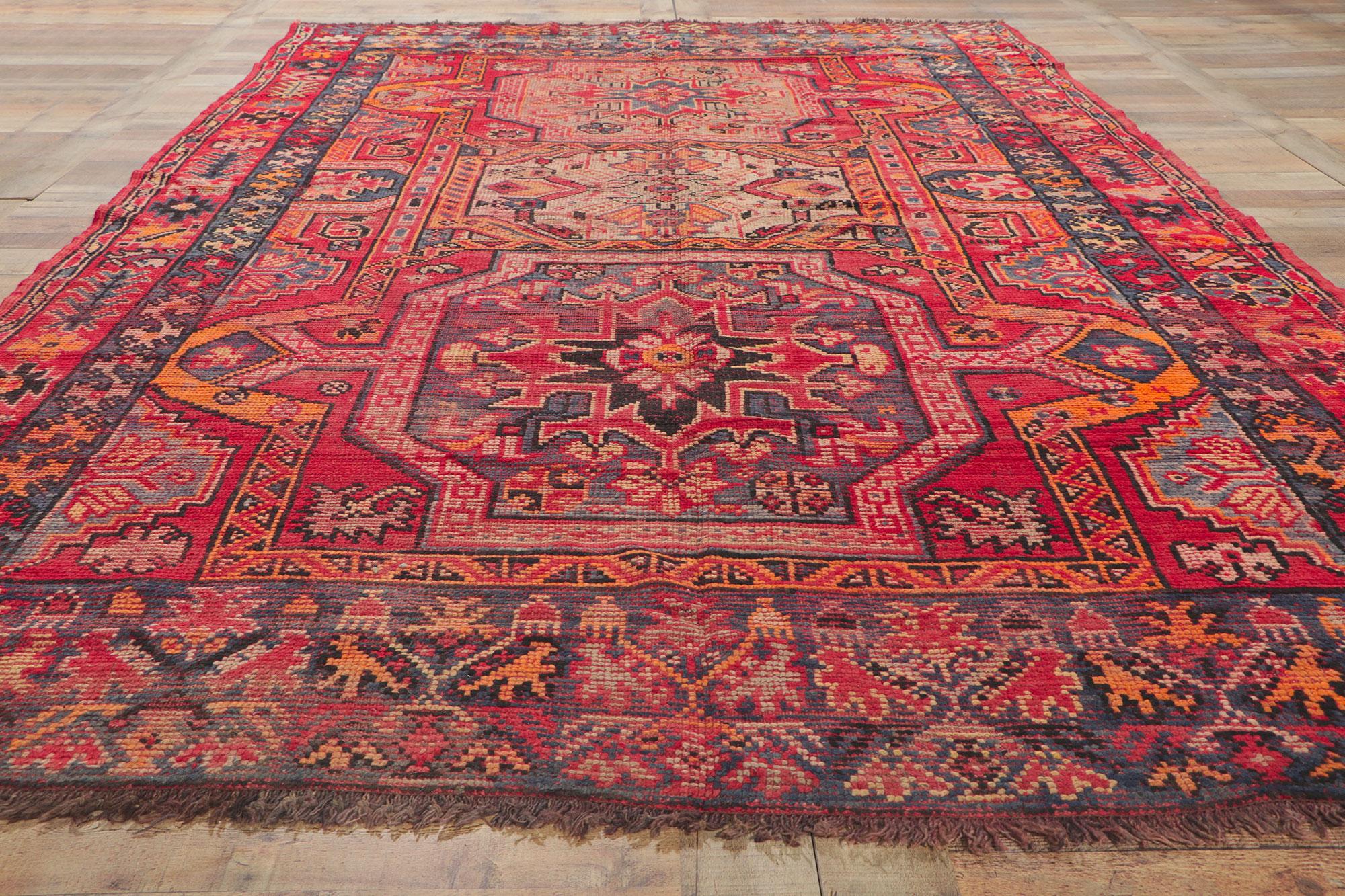 Laine Tapis turc Oushak bleu et rouge vintage en vente