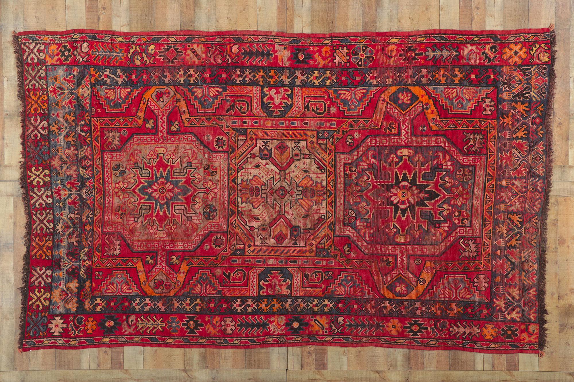 Tapis turc Oushak bleu et rouge vintage en vente 1