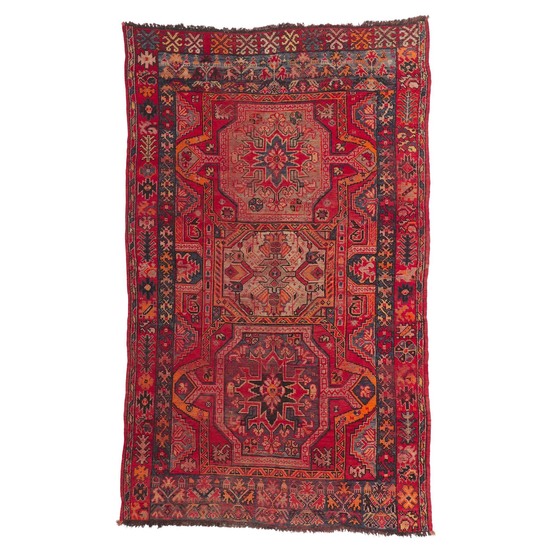 Vintage Blue & Red Turkish Oushak Carpet